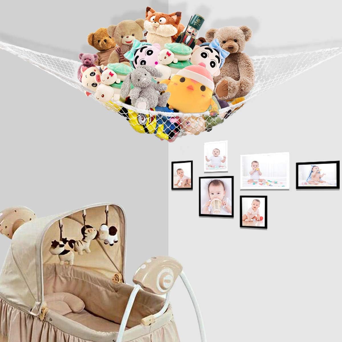 Hammock Mesh Toy Net Stuffed Animal Toys for Kids Jumbo Large Storage Pet Corner Animals Wall Hanging Organizer Christmas Gift (White) - Image 2