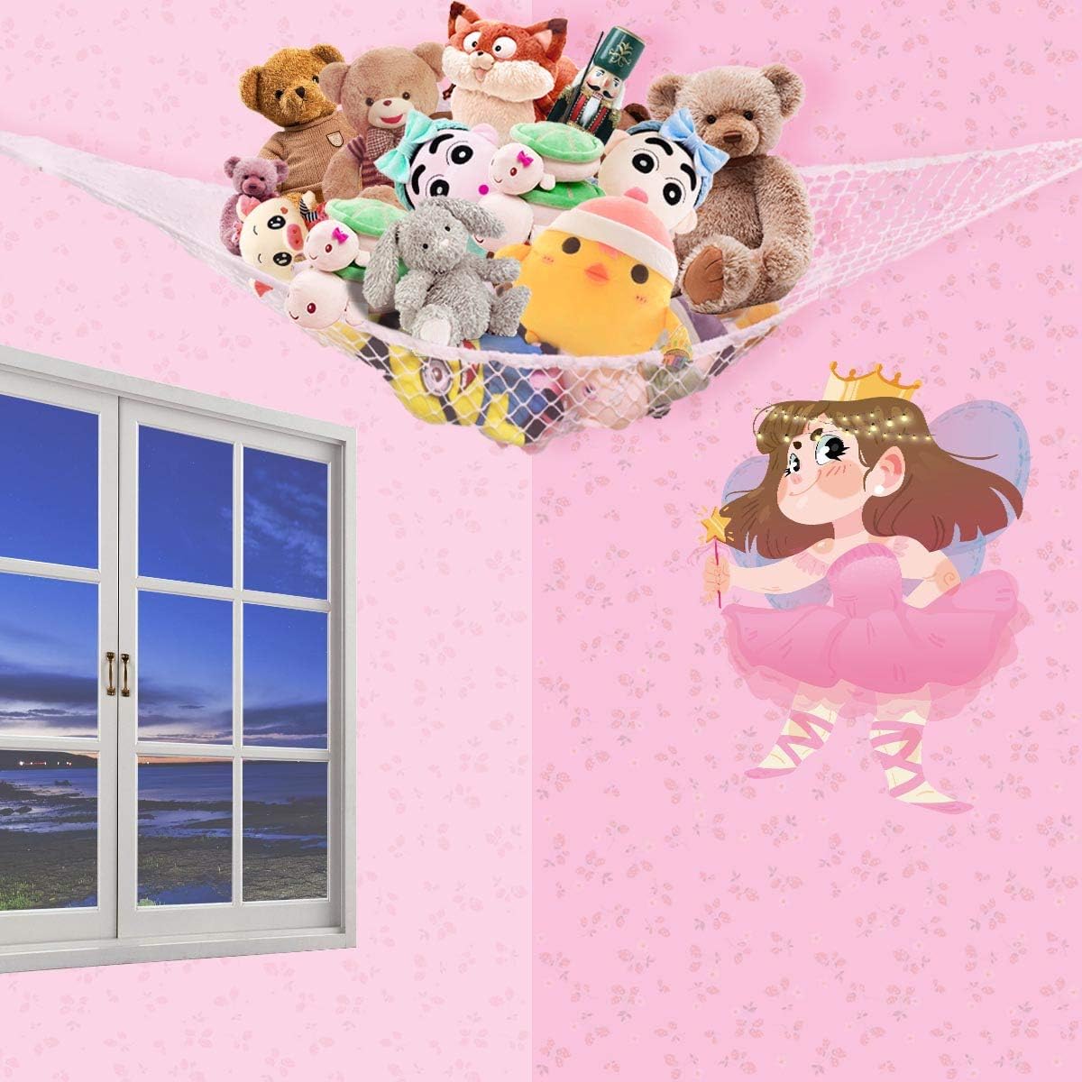 Hammock Mesh Toy Net Stuffed Animal Toys for Kids Jumbo Large Storage Pet Corner Animals Wall Hanging Organizer Christmas Gift (White) - Image 3