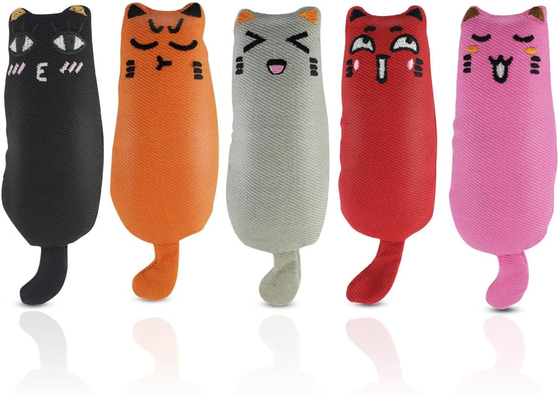 Soft Indoor Cat Toys Self Play Interactive Pillows Catnip Filled 5PCS Plush Kitten Teething Set Cute Kitty Chew Bite Resistant Cartoon Mouse Pet Supplies Gifts - Image 1