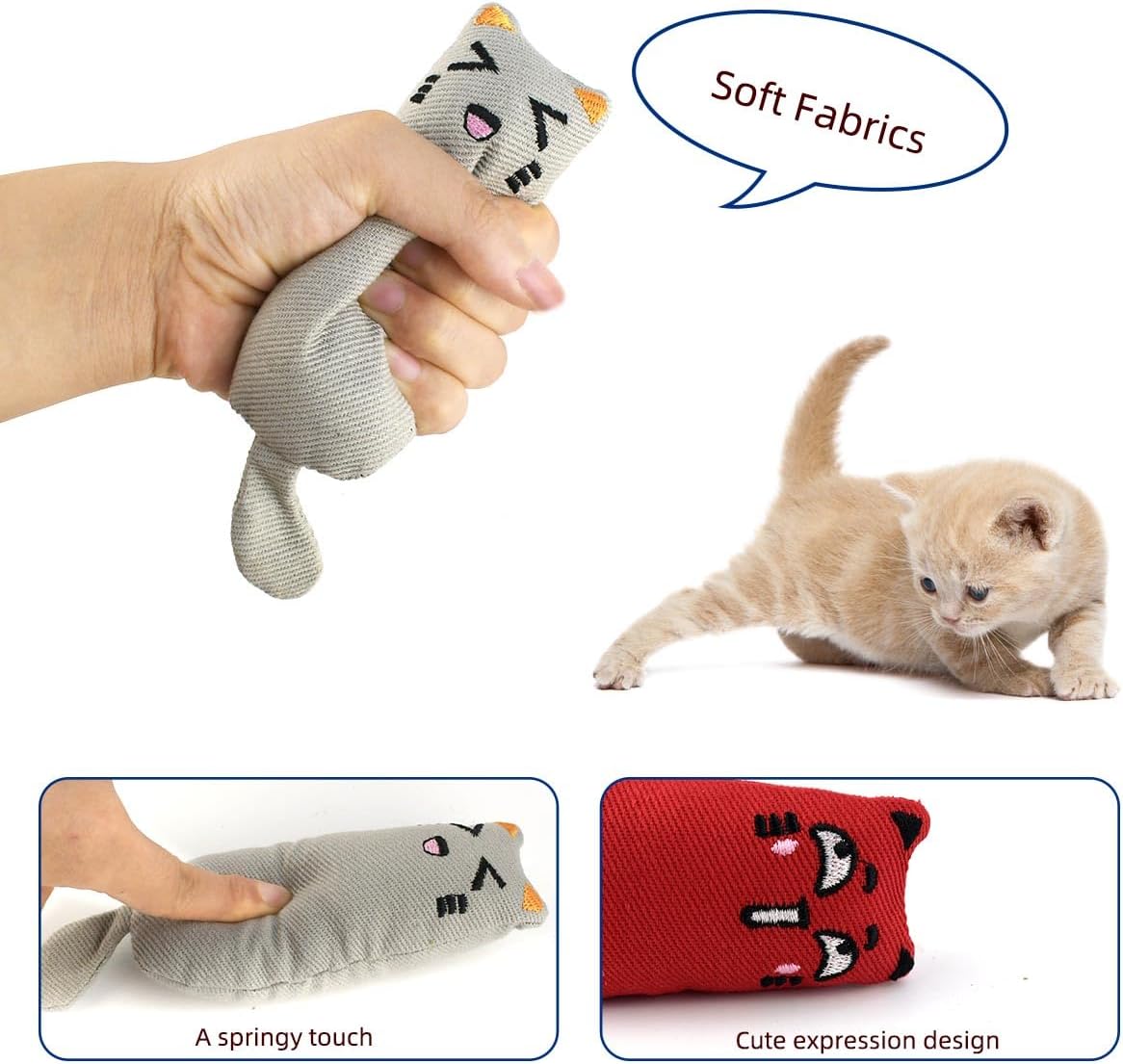 Soft Indoor Cat Toys Self Play Interactive Pillows Catnip Filled 5PCS Plush Kitten Teething Set Cute Kitty Chew Bite Resistant Cartoon Mouse Pet Supplies Gifts - Image 3