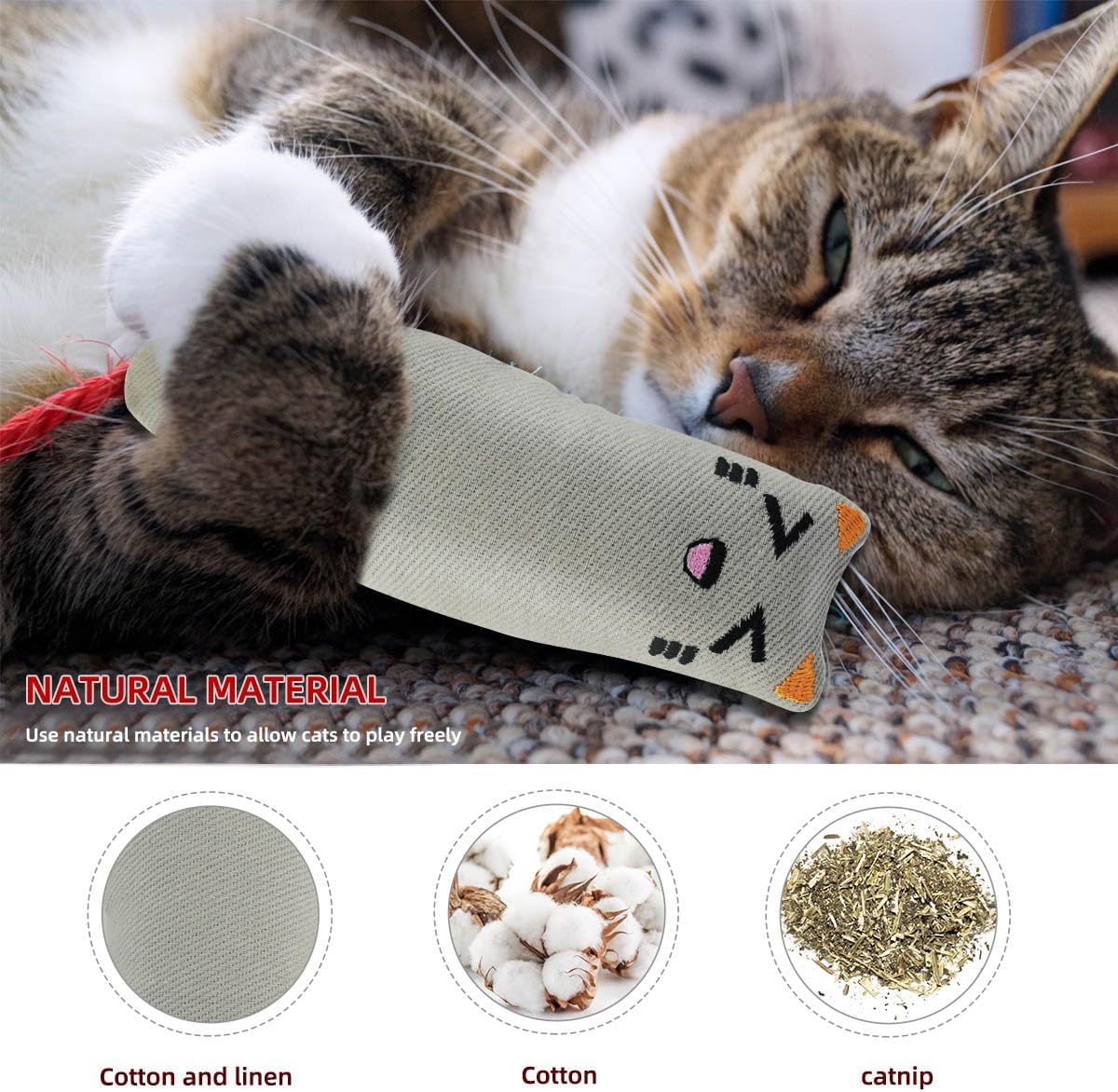 Soft Indoor Cat Toys Self Play Interactive Pillows Catnip Filled 5PCS Plush Kitten Teething Set Cute Kitty Chew Bite Resistant Cartoon Mouse Pet Supplies Gifts - Image 5