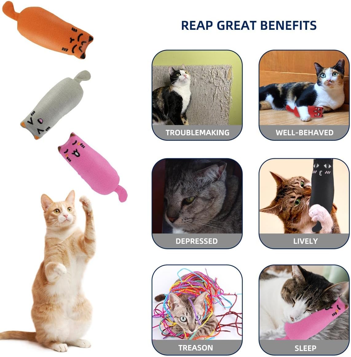 Soft Indoor Cat Toys Self Play Interactive Pillows Catnip Filled 5PCS Plush Kitten Teething Set Cute Kitty Chew Bite Resistant Cartoon Mouse Pet Supplies Gifts - Image 7