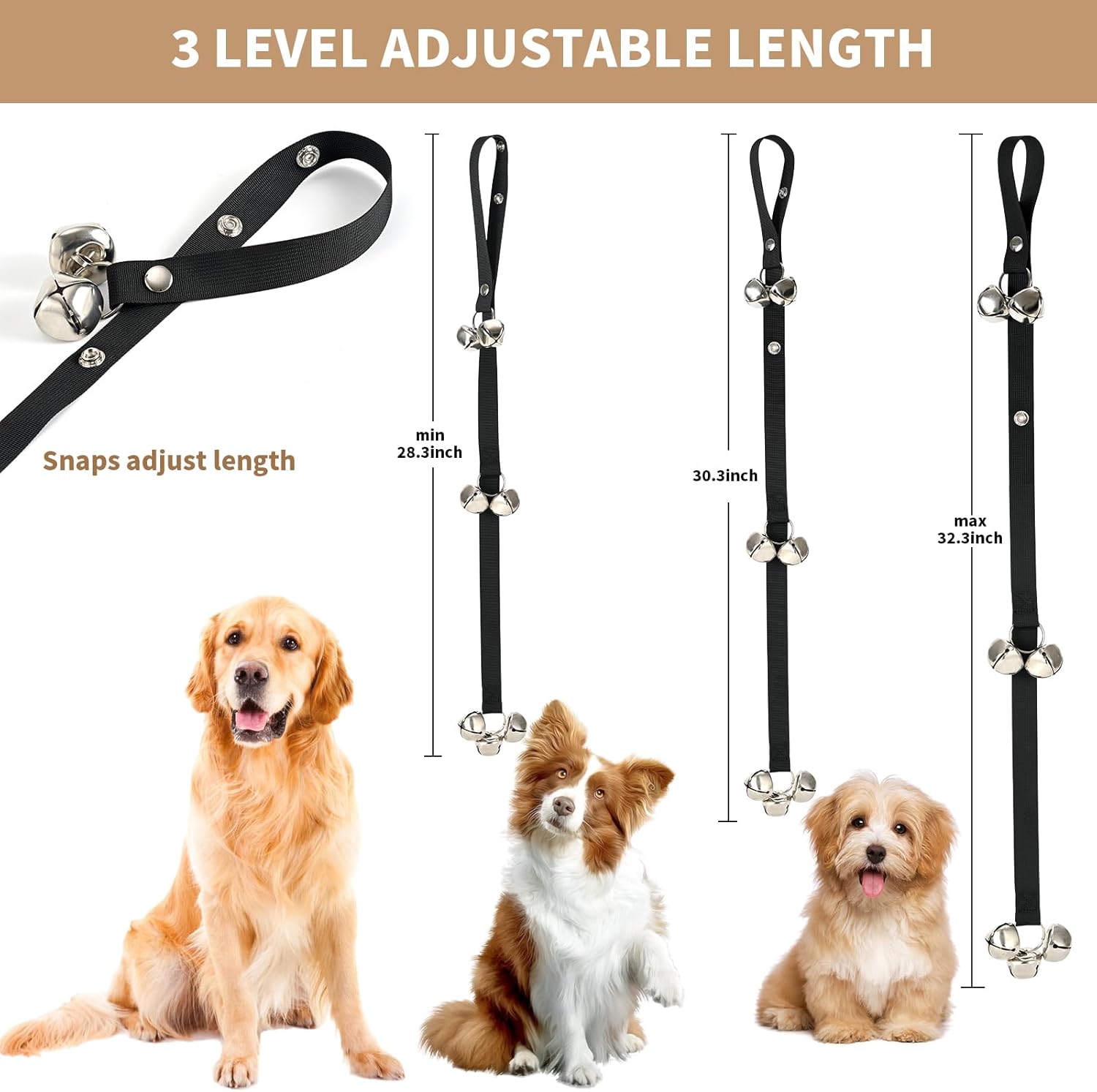 Upgraded Puppy Bells Dog Doorbells for Door Knob/Potty Training/Go Outside-Dog Puppies Dogs Doggy Doggie Pooch Pet Cat Lovers-Premium Quality-3 Snaps Length Adjustment Black; 1 Pack - Image 3