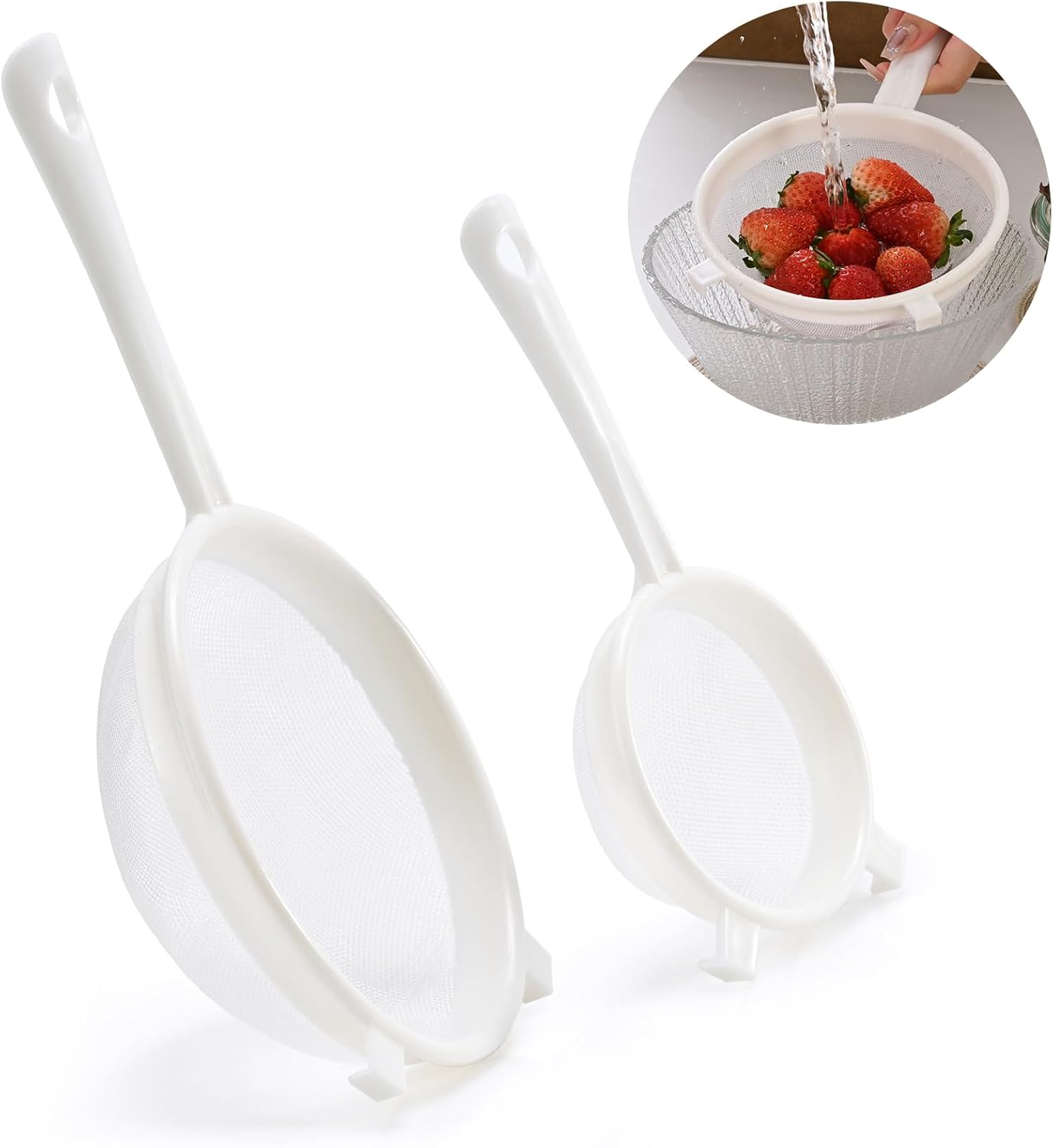 Kefir Strainer Set, 2-Size Plastic Non-Metal Sieve with Fine Mesh for Grains, Milk Kefir, Water & Kombucha - Durable, Food Grade Easy Clean White - Image 1