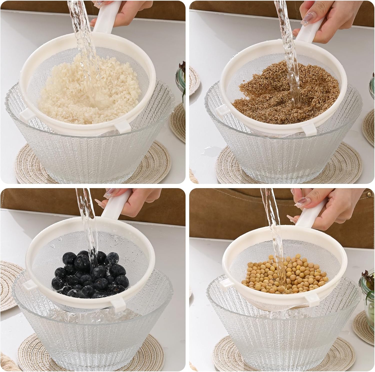 Kefir Strainer Set, 2-Size Plastic Non-Metal Sieve with Fine Mesh for Grains, Milk Kefir, Water & Kombucha - Durable, Food Grade Easy Clean White - Image 5