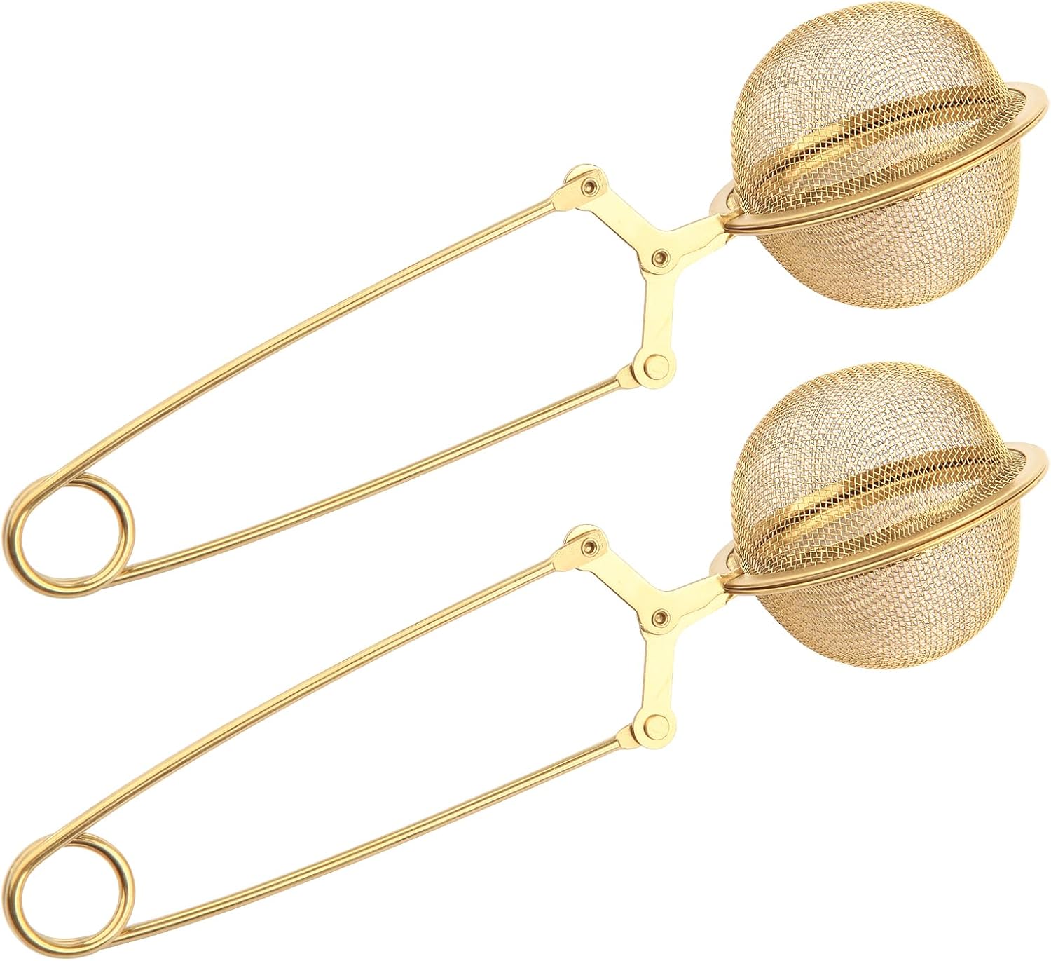 Snap Tea Ball Infuser with Handle; Premium Stainless Steel Fine Mesh Screen Strainer Filters Colander Cullender Sieve Infusion Steeper Maker for Loose Leaf Herbs, 2 Pieces, Golden  Handle - Image 1