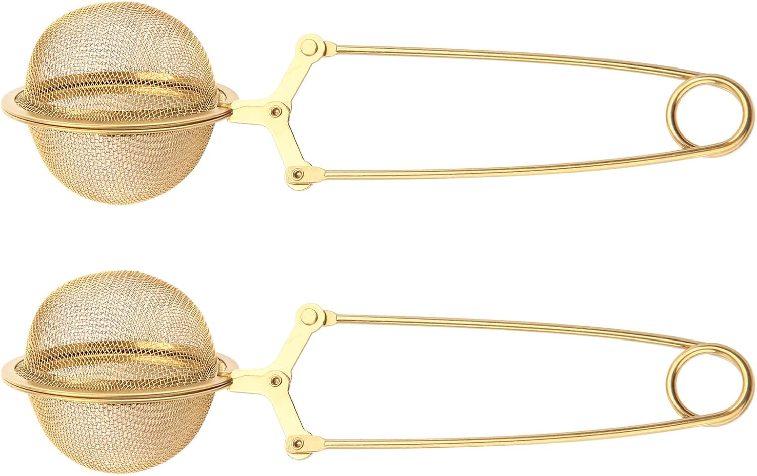 Snap Tea Ball Infuser with Handle; Premium Stainless Steel Fine Mesh Screen Strainer Filters Colander Cullender Sieve Infusion Steeper Maker for Loose Leaf Herbs, 2 Pieces, Golden  Handle - Image 2