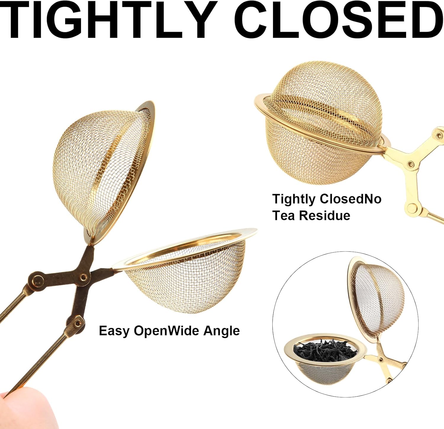 Snap Tea Ball Infuser with Handle; Premium Stainless Steel Fine Mesh Screen Strainer Filters Colander Cullender Sieve Infusion Steeper Maker for Loose Leaf Herbs, 2 Pieces, Golden  Handle - Image 4