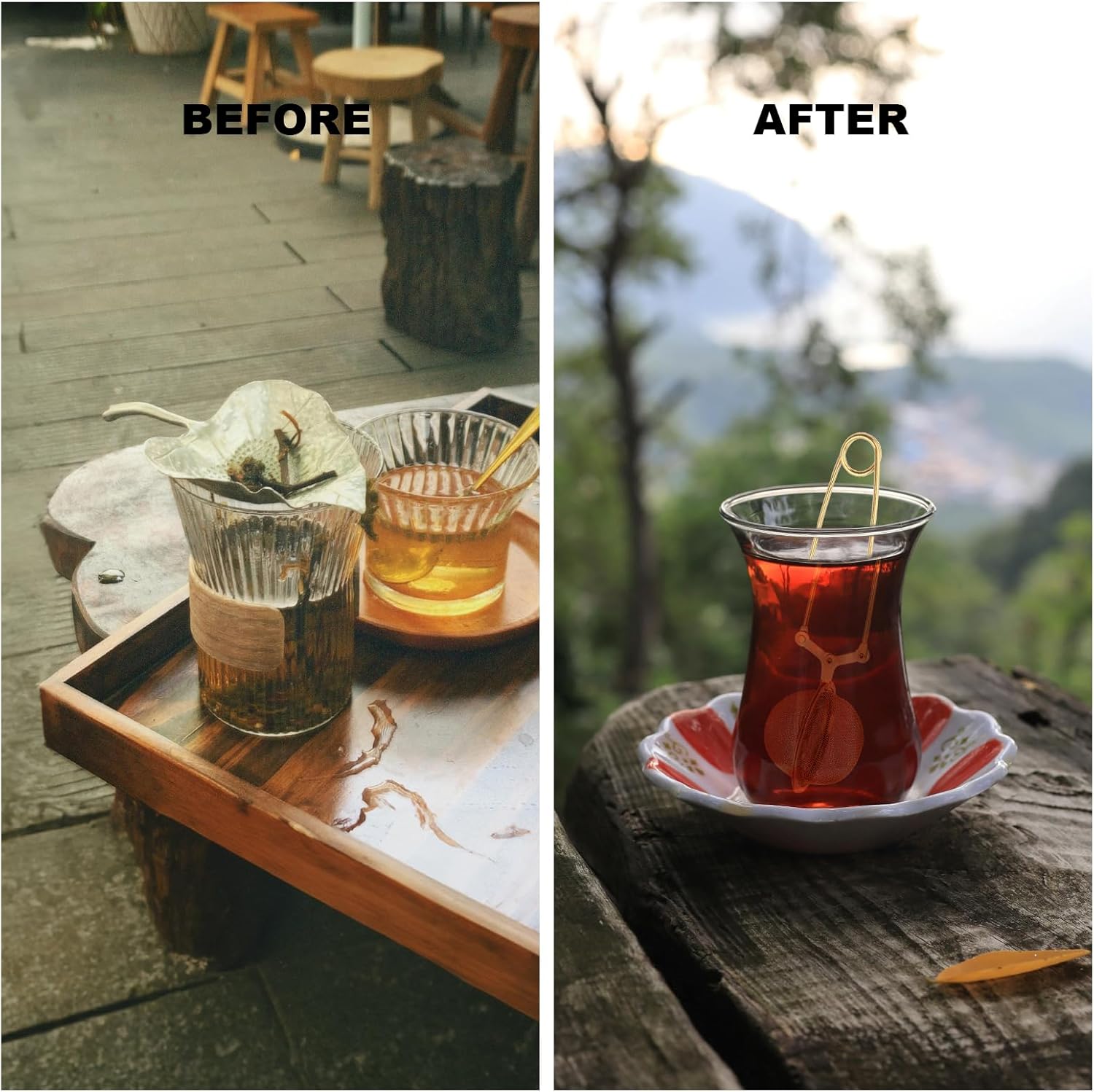 Snap Tea Ball Infuser with Handle; Premium Stainless Steel Fine Mesh Screen Strainer Filters Colander Cullender Sieve Infusion Steeper Maker for Loose Leaf Herbs, 2 Pieces, Golden  Handle - Image 5