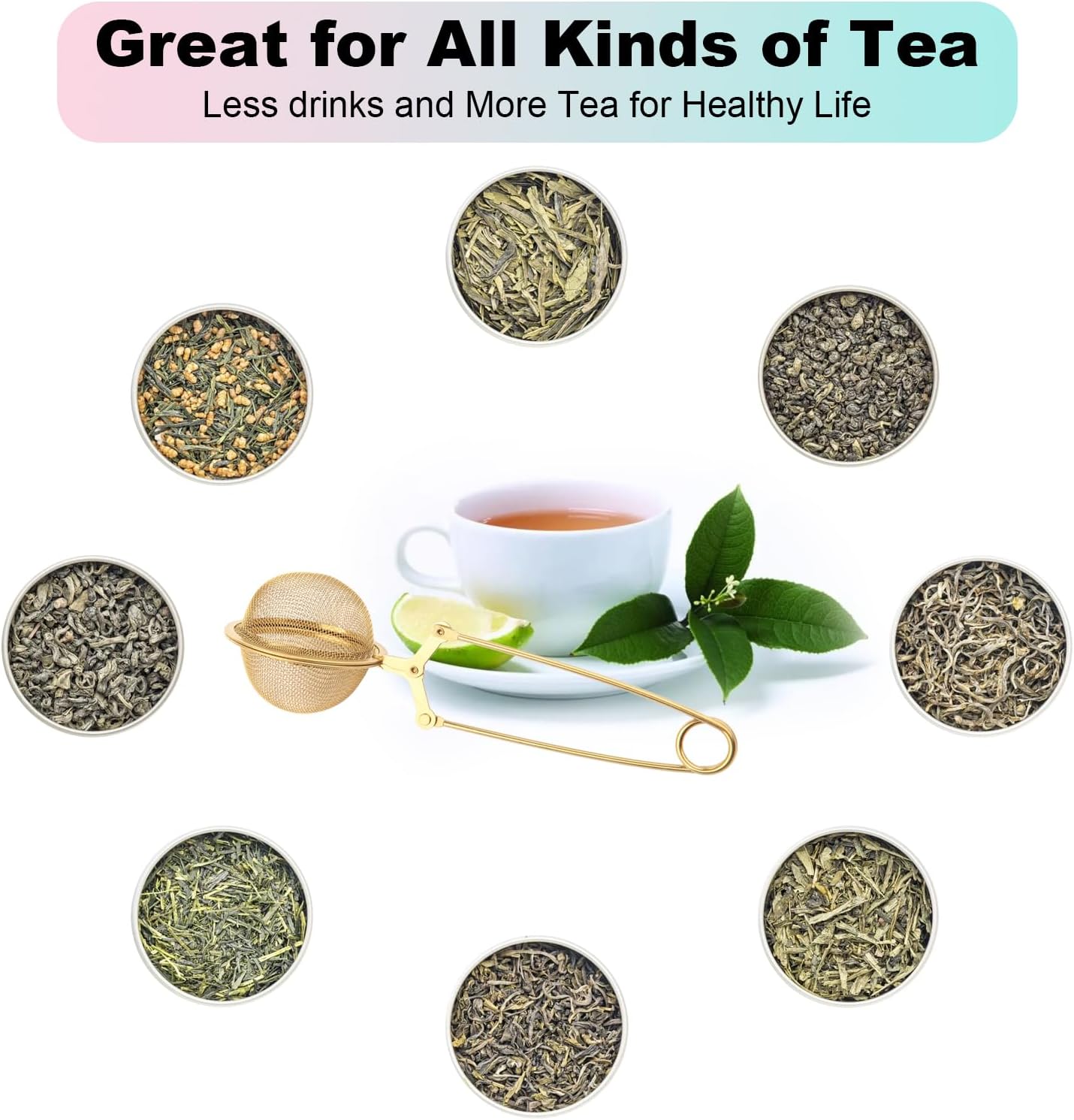 Snap Tea Ball Infuser with Handle; Premium Stainless Steel Fine Mesh Screen Strainer Filters Colander Cullender Sieve Infusion Steeper Maker for Loose Leaf Herbs, 2 Pieces, Golden  Handle - Image 6