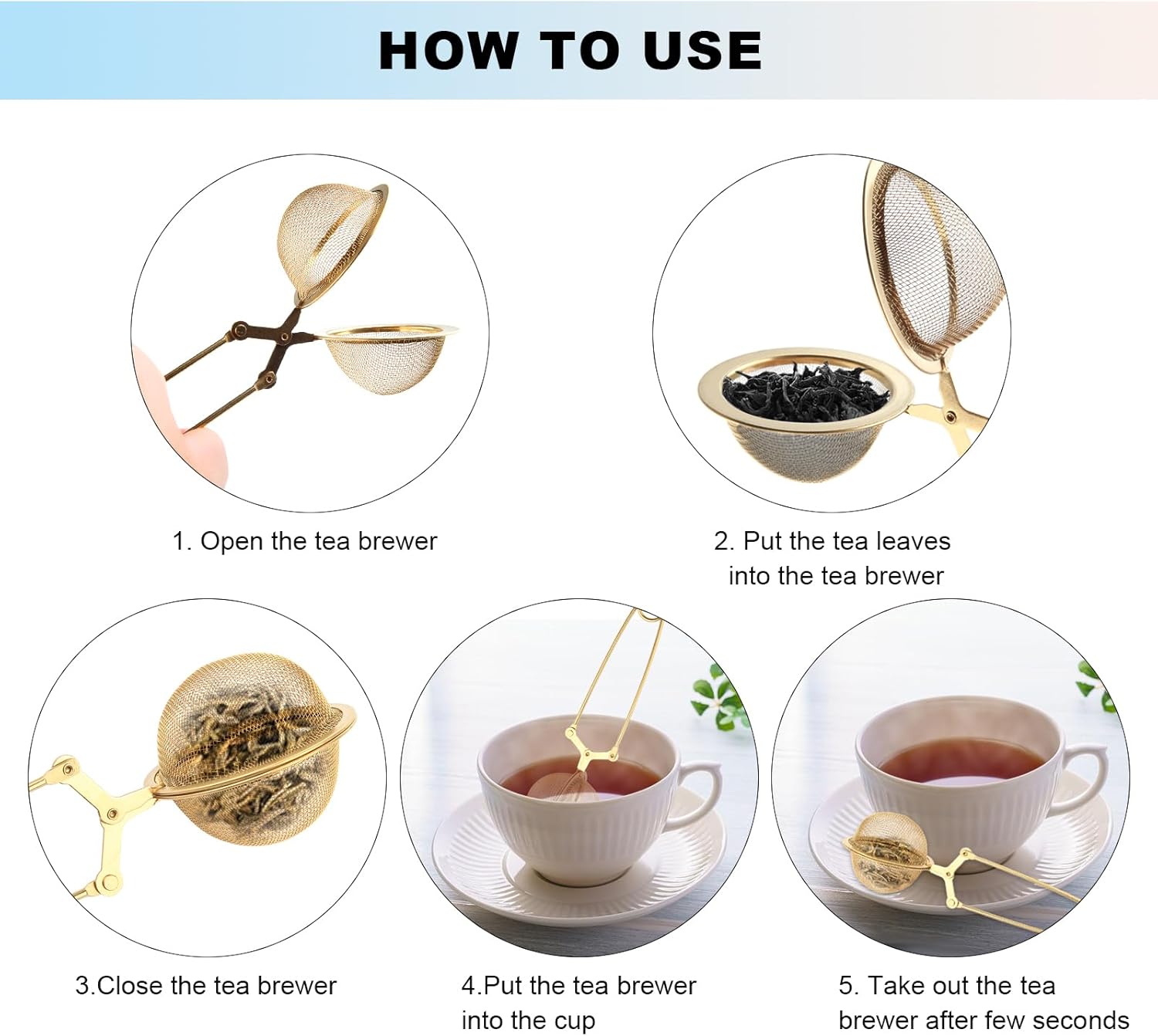 Snap Tea Ball Infuser with Handle; Premium Stainless Steel Fine Mesh Screen Strainer Filters Colander Cullender Sieve Infusion Steeper Maker for Loose Leaf Herbs, 2 Pieces, Golden  Handle - Image 7