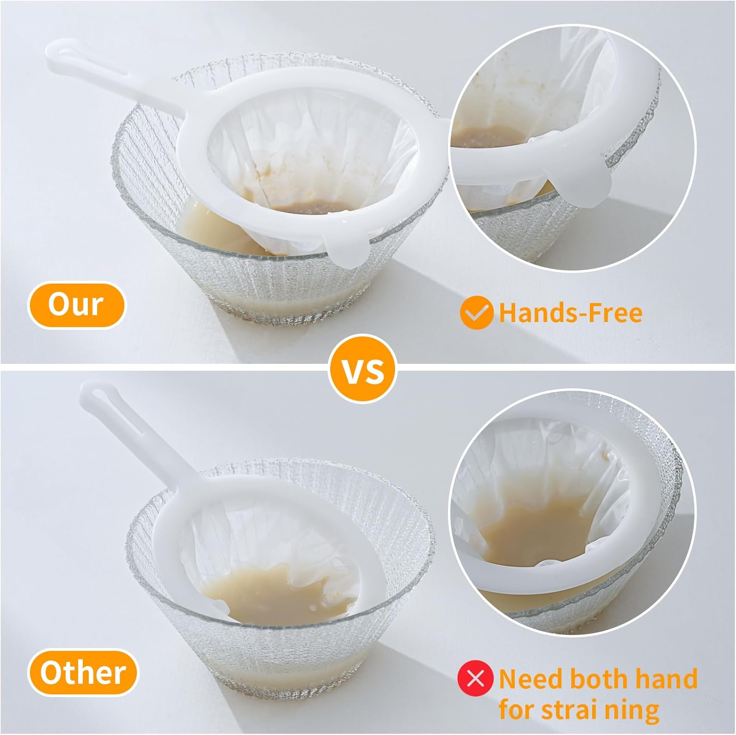 Premium Multi-Mesh Strainer Set, 4 Pack - 100/200/300/400 Mesh, Nylon & Plastic Fine Mesh Sieve for Tea, Coffe, Nut Milk, Juice, Broth, Smoothies, Reusable Easy to Clean, Durable,Dishwarer Safe - Image 5