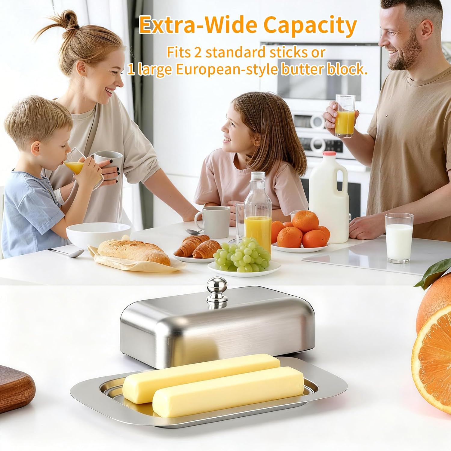 Stainless Steel Butter Dish with Lid and Handle, 7.5