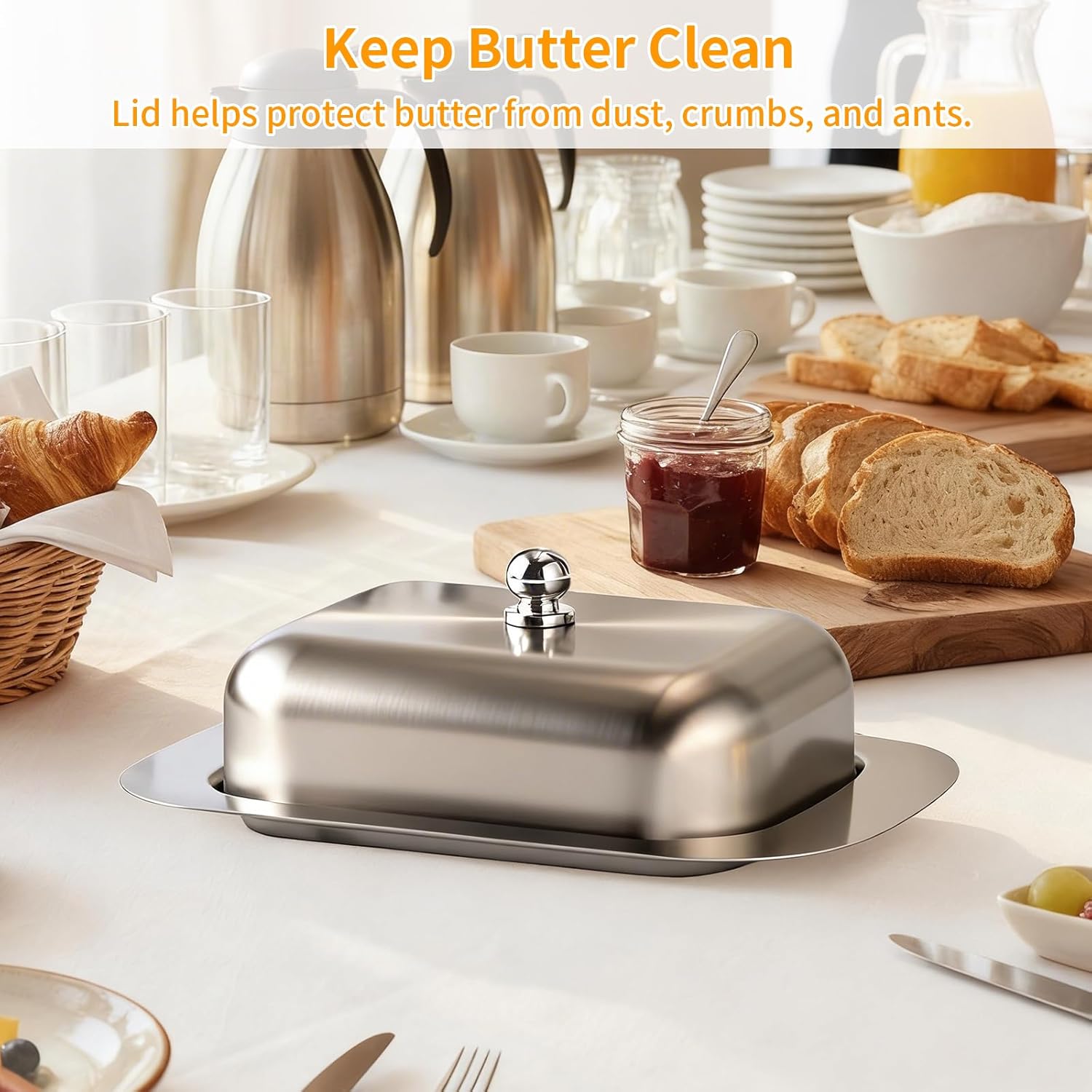 Stainless Steel Butter Dish with Lid and Handle, 7.5