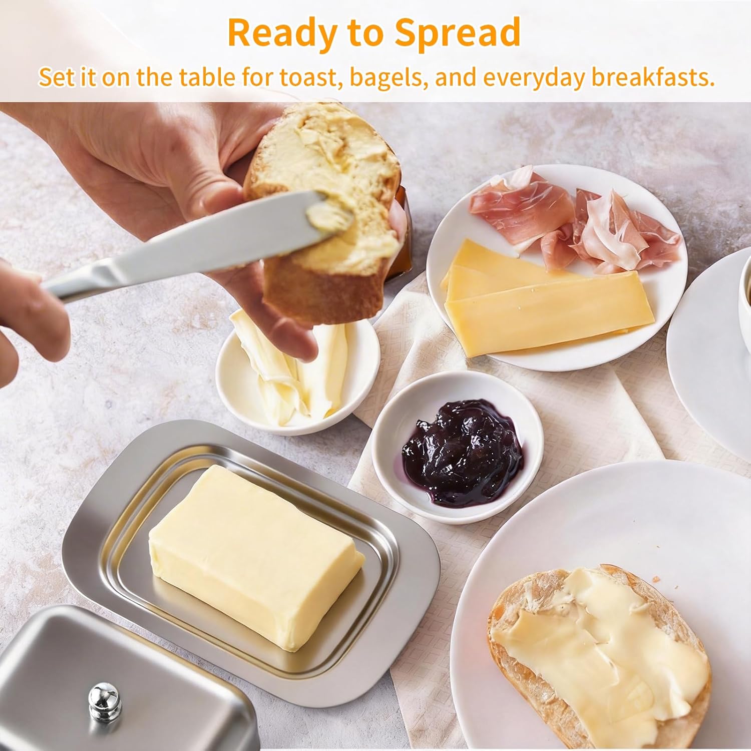 Stainless Steel Butter Dish with Lid and Handle, 7.5