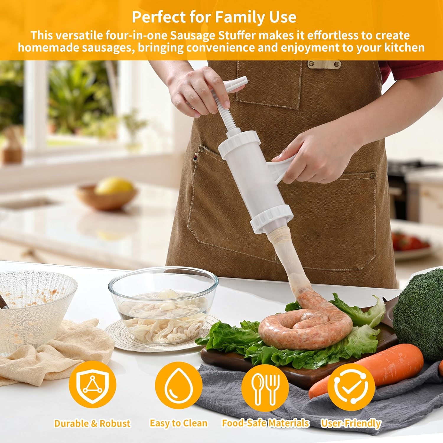 Manual Sausage Stuffer with 4 Stuffing Tubes, BPA-Free Plastic Meat Filler, 12/15/20/24mm Tubes for Natural, Collagen Casings, DIY Hot Dogs, Bratwursts - Image 4
