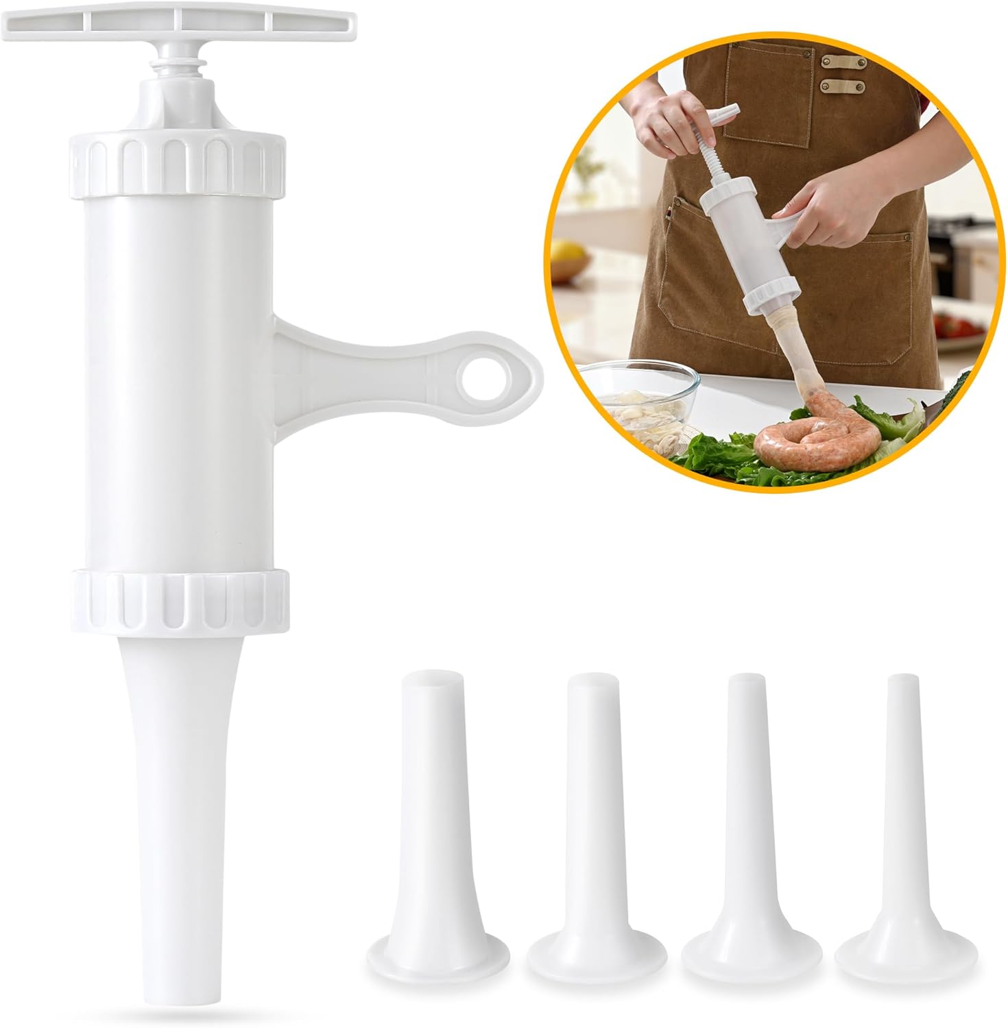 Manual Sausage Stuffer with 4 Stuffing Tubes, BPA-Free Plastic Meat Filler, 12/15/20/24mm Tubes for Natural, Collagen Casings, DIY Hot Dogs, Bratwursts - Image 8