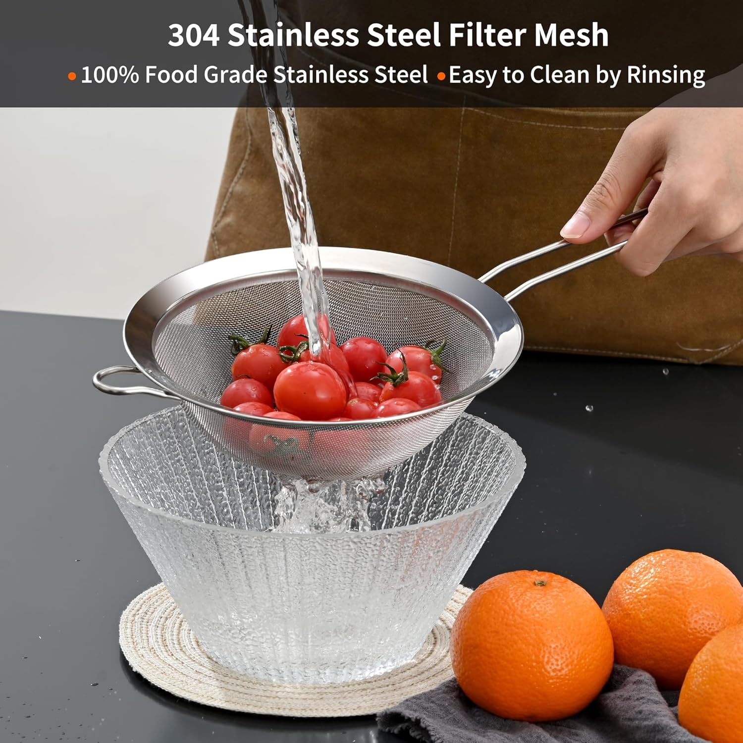 Premium 304 Stainless Steel Fine Mesh Strainer – Multi-Use Colander, Sieve, and Filter for Rice, Juice, Quinoa, Flour, Baking, Cooking, Meal Prep Durable, Easy-to-Clean Kitchen Tool  7.1 in + 3.9 - Image 6