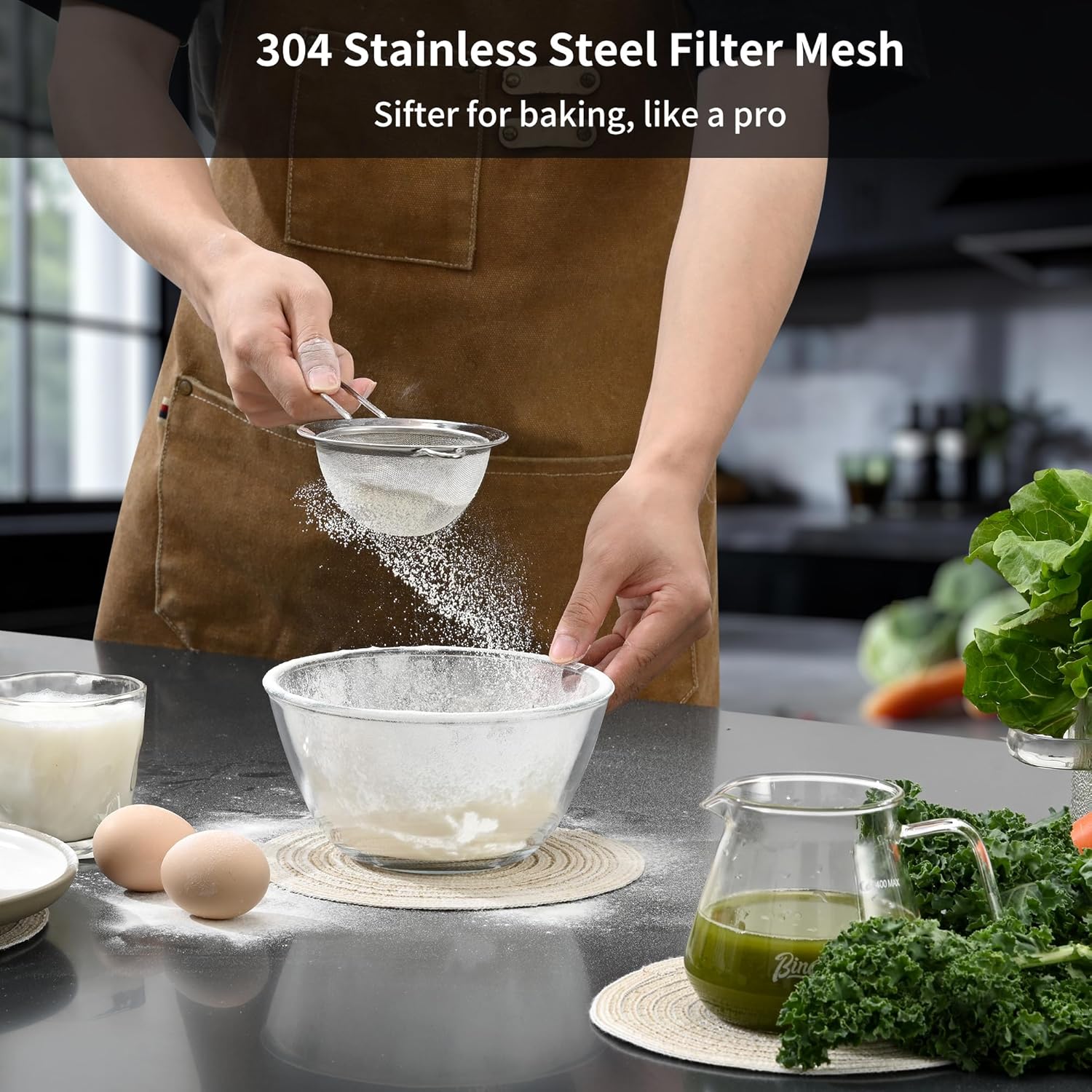Premium 304 Stainless Steel Fine Mesh Strainer – Multi-Use Colander, Sieve, and Filter for Rice, Juice, Quinoa, Flour, Baking, Cooking, Meal Prep Durable, Easy-to-Clean Kitchen Tool  7.1 in + 3.9 - Image 7