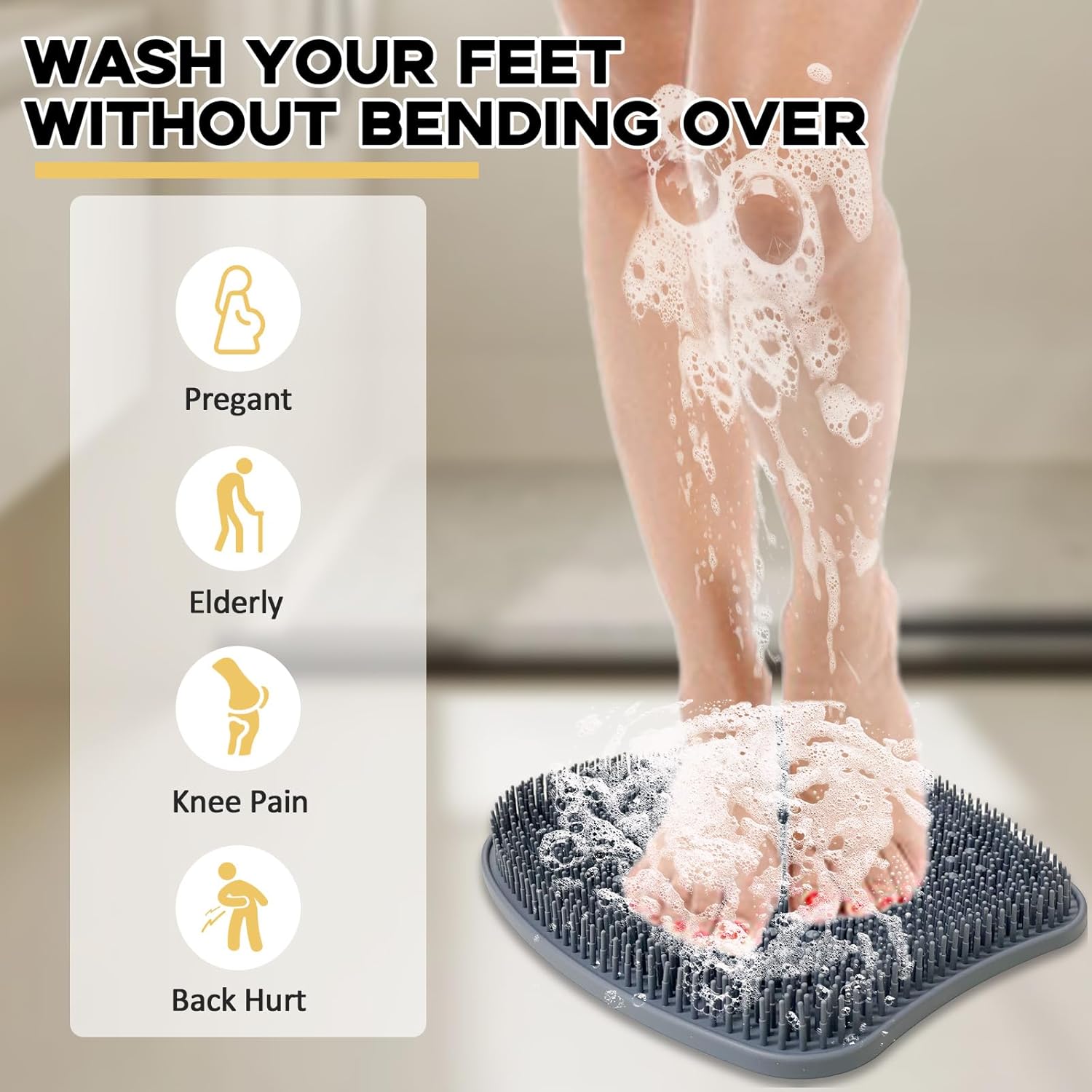 Extra Thicker & Larger Foot Scrubber Mat for Shower, Silicone Back Body Exfoliator Massager Cleaner Washer with Non Slip Suction Cup, Exfoliating Scrub Brush Pad Women Men Elderly - Image 5