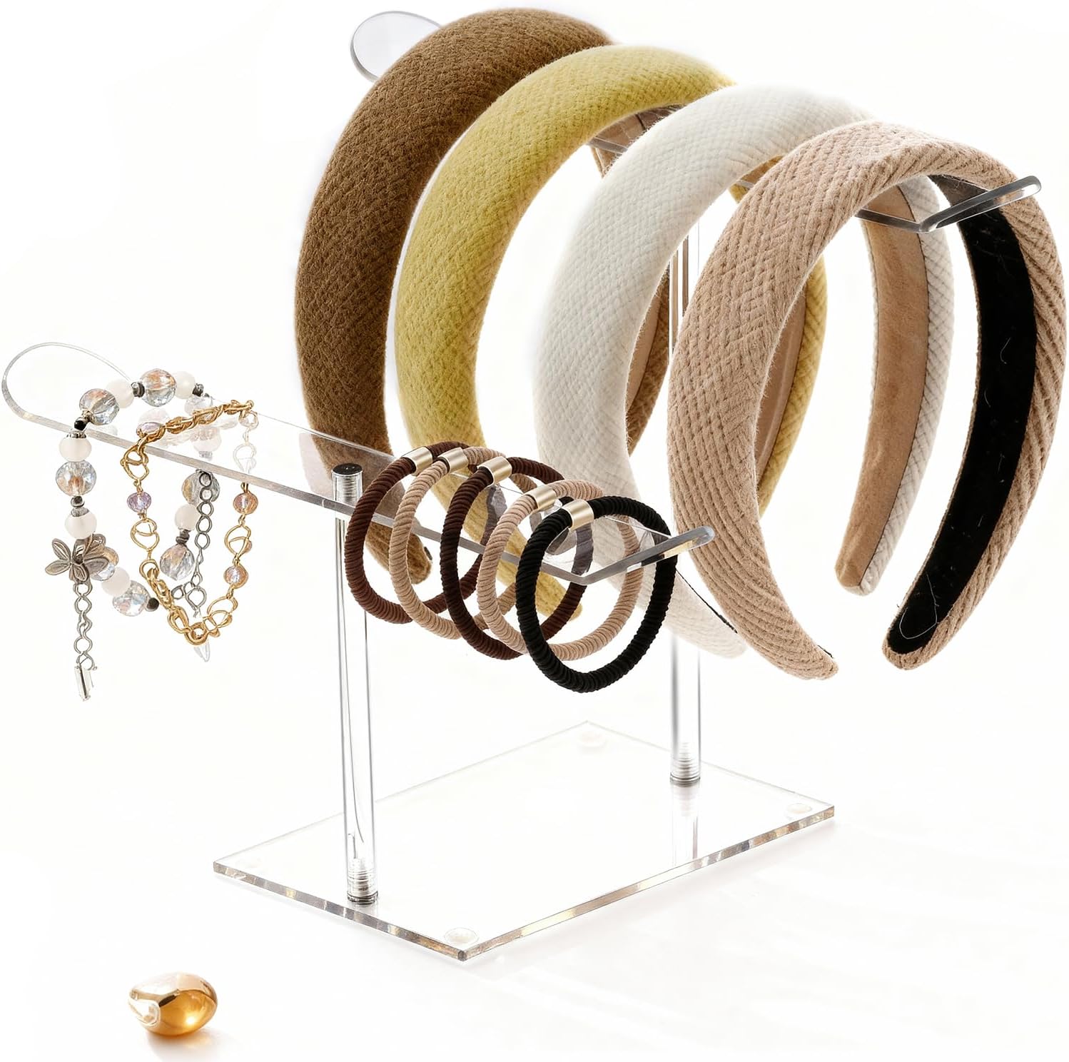 Petluno Double-Tier Clear Acrylic Headband Holder Stand - Elegant Display for 20+ Hair Bands, Accessories Organizer Bedroom, Vanity & Salon Space-Saving, Durable Stylish - Image 1