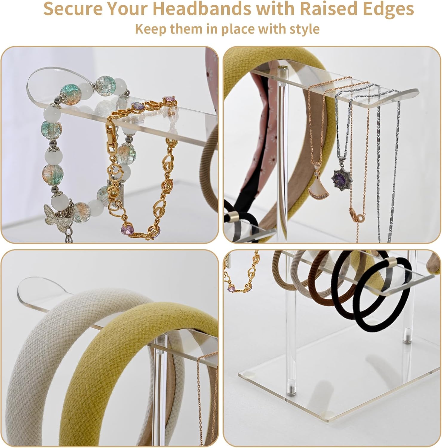 Petluno Double-Tier Clear Acrylic Headband Holder Stand - Elegant Display for 20+ Hair Bands, Accessories Organizer Bedroom, Vanity & Salon Space-Saving, Durable Stylish - Image 4