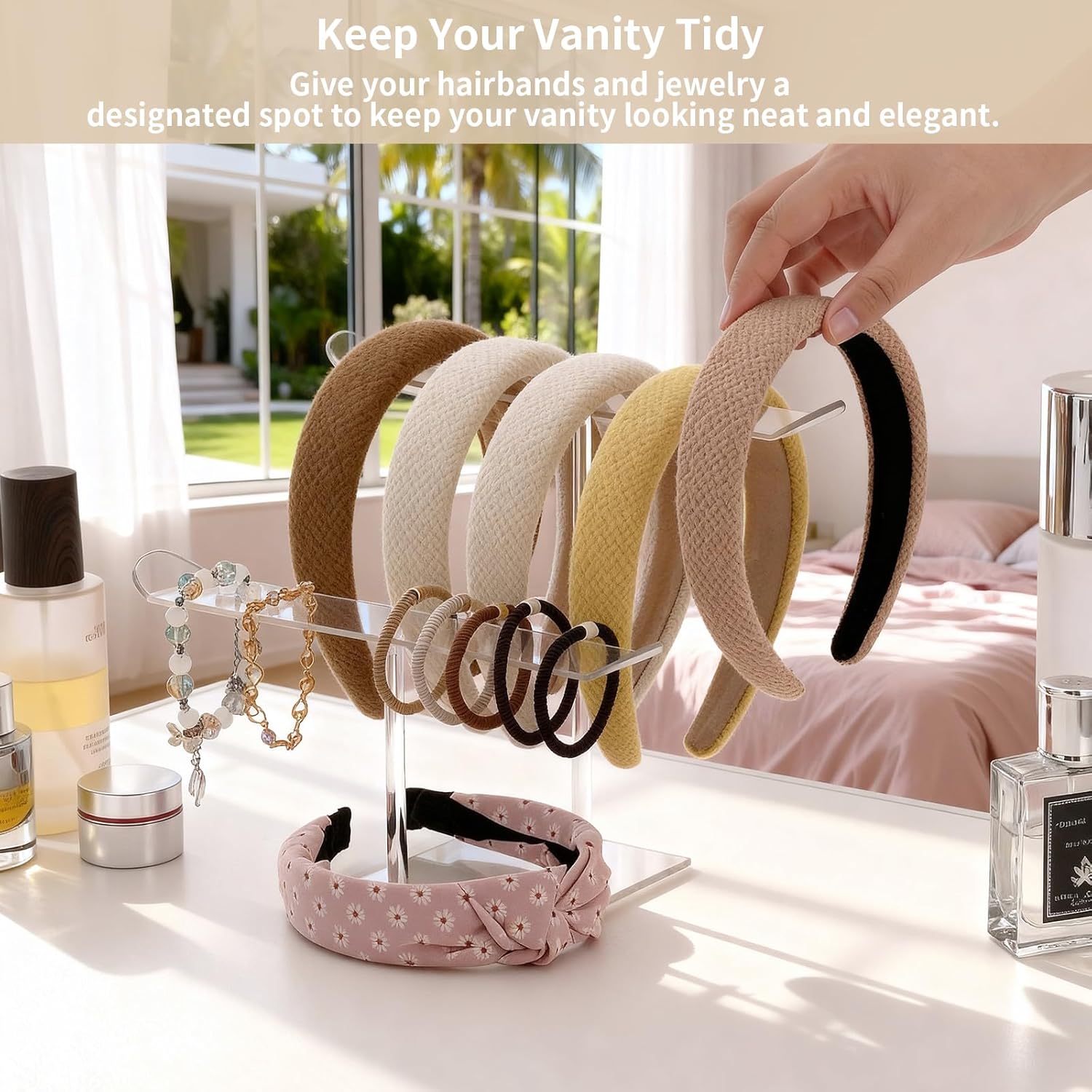 Petluno Double-Tier Clear Acrylic Headband Holder Stand - Elegant Display for 20+ Hair Bands, Accessories Organizer Bedroom, Vanity & Salon Space-Saving, Durable Stylish - Image 5
