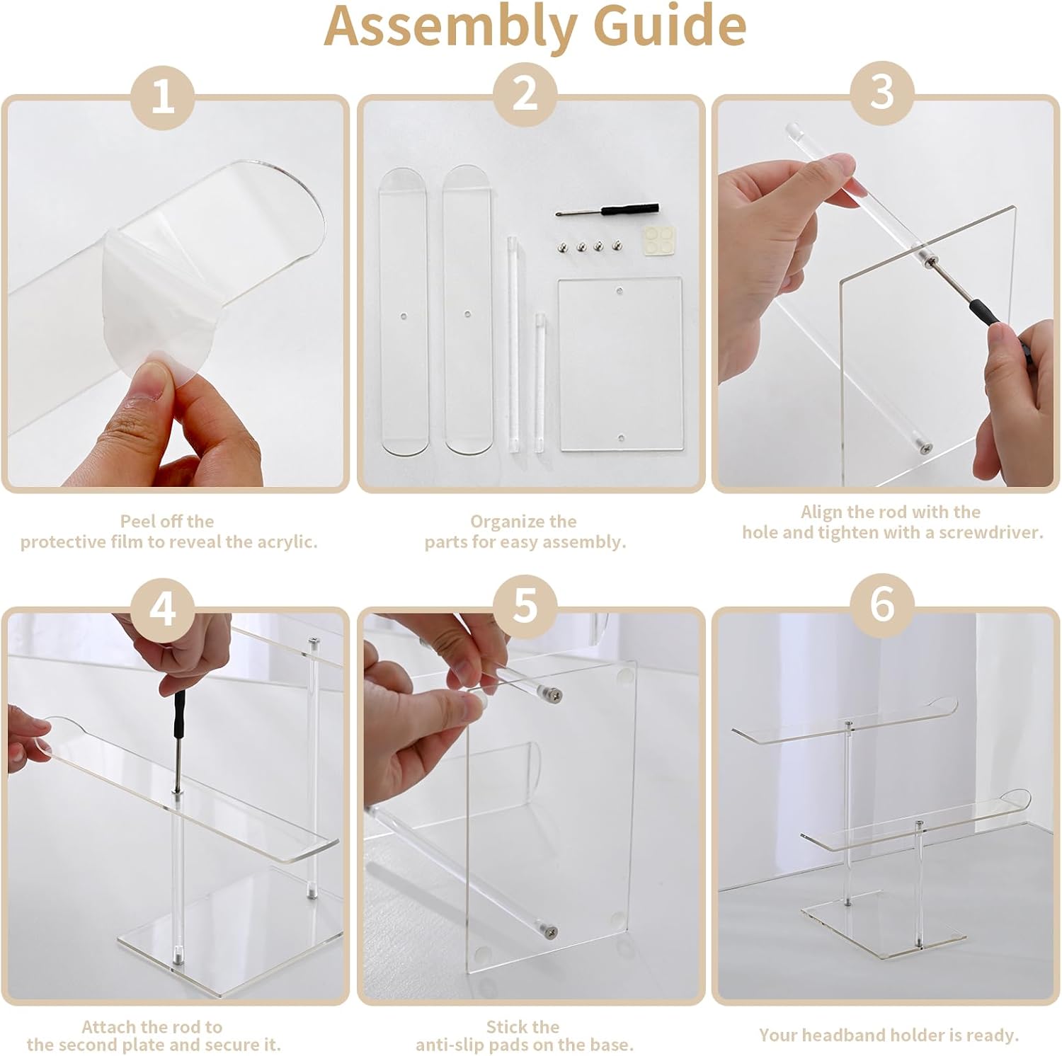 Petluno Double-Tier Clear Acrylic Headband Holder Stand - Elegant Display for 20+ Hair Bands, Accessories Organizer Bedroom, Vanity & Salon Space-Saving, Durable Stylish - Image 6