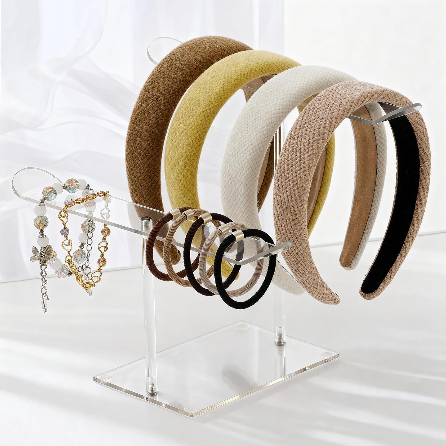 Petluno Double-Tier Clear Acrylic Headband Holder Stand - Elegant Display for 20+ Hair Bands, Accessories Organizer Bedroom, Vanity & Salon Space-Saving, Durable Stylish - Image 8