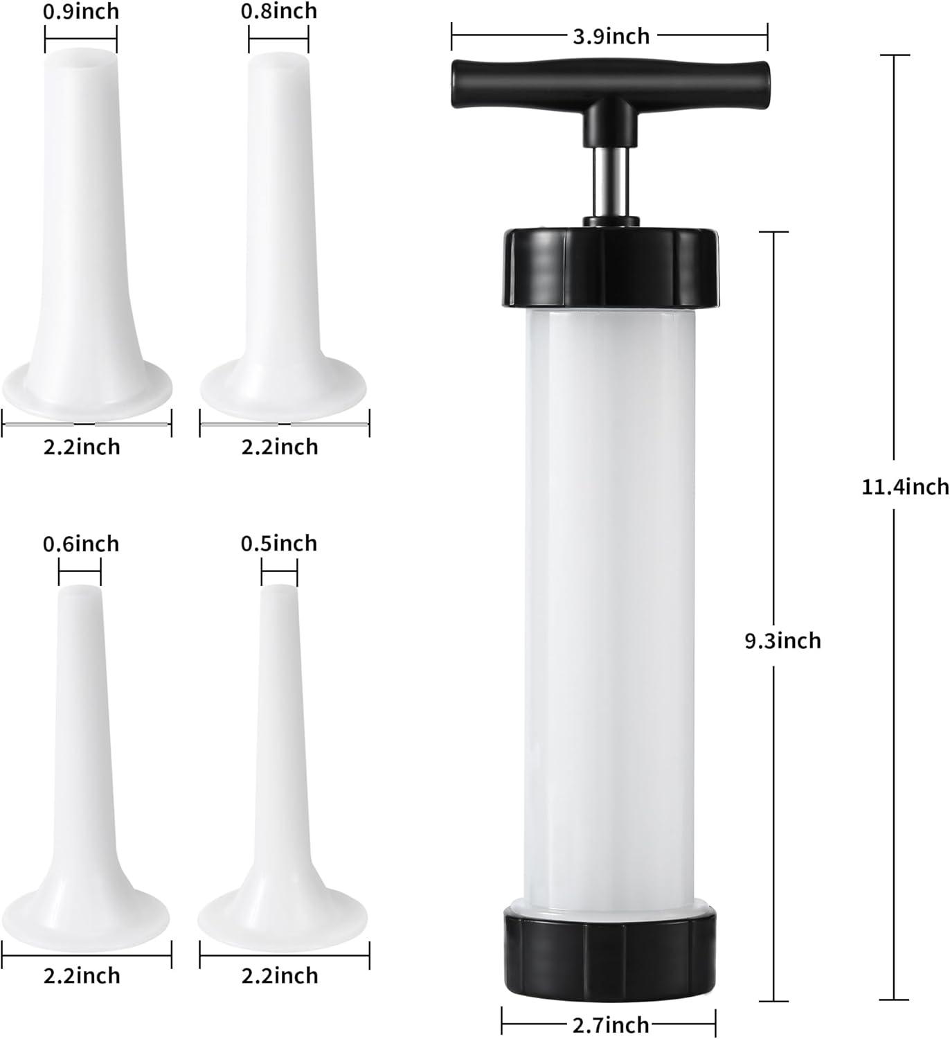 Manual Sausage Stuffer, Black, BPA-Free, Handheld with 4 Stuffing Tubes, for Hot Dogs and Bratwurst - Image 2