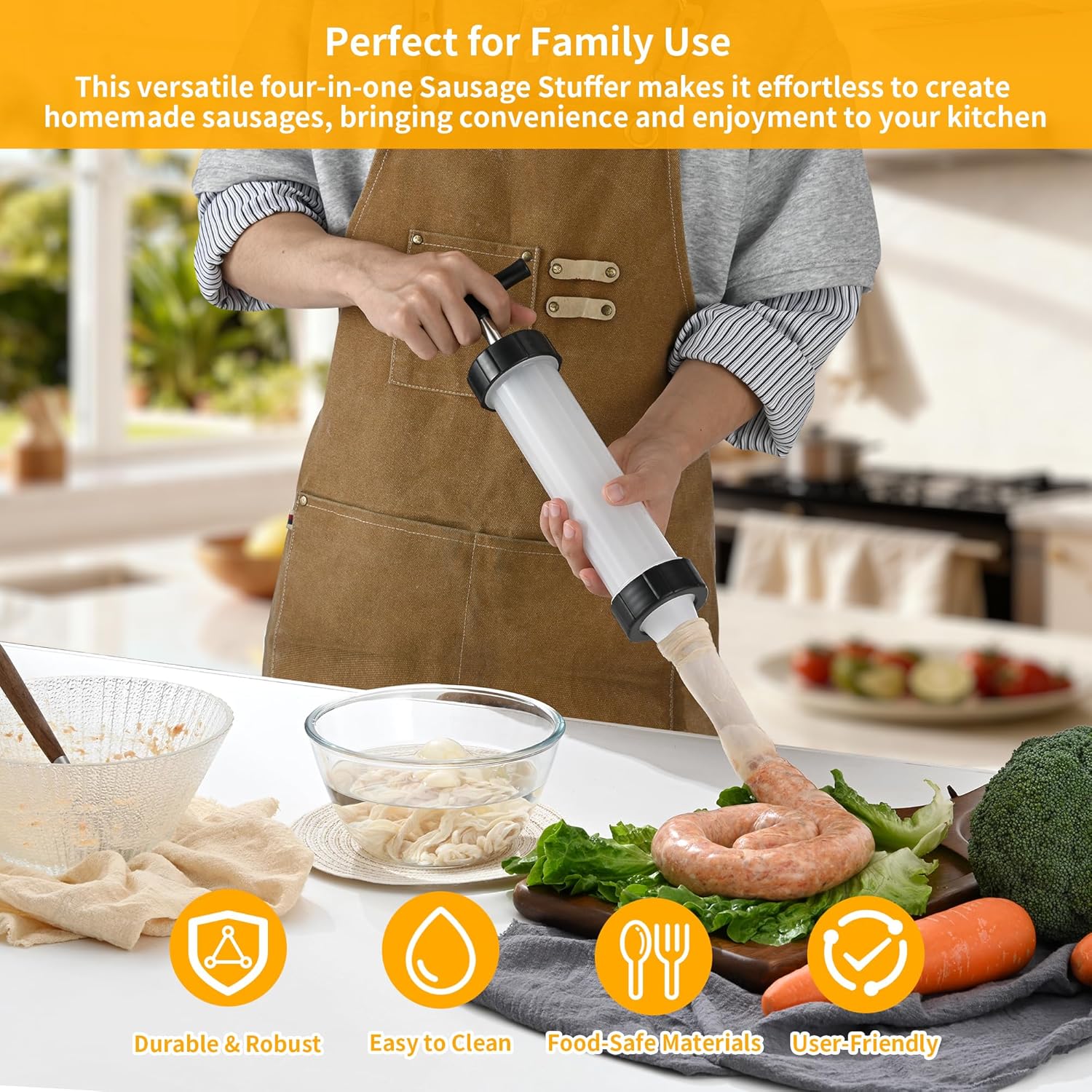 Manual Sausage Stuffer, Black, BPA-Free, Handheld with 4 Stuffing Tubes, for Hot Dogs and Bratwurst - Image 4