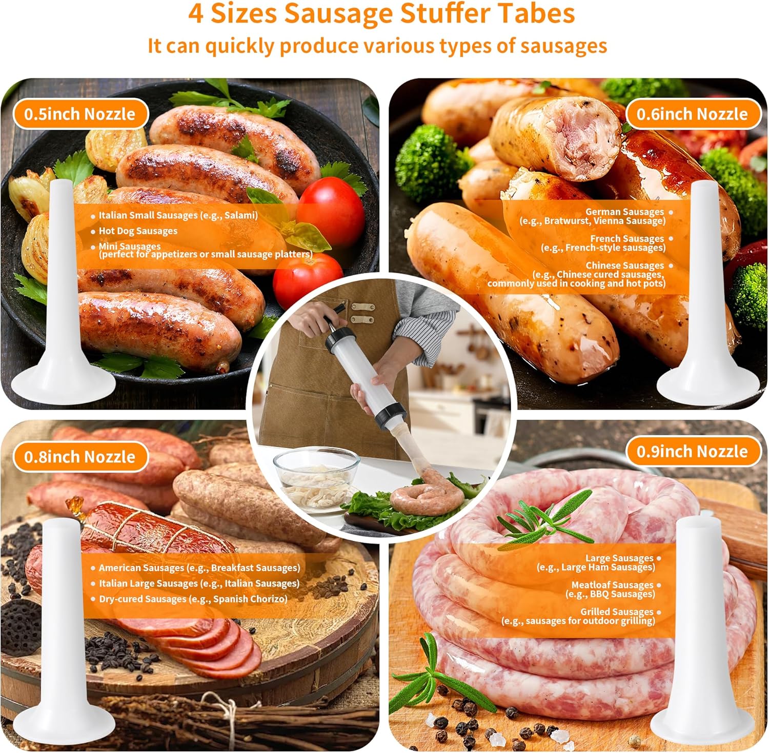 Manual Sausage Stuffer, Black, BPA-Free, Handheld with 4 Stuffing Tubes, for Hot Dogs and Bratwurst - Image 5