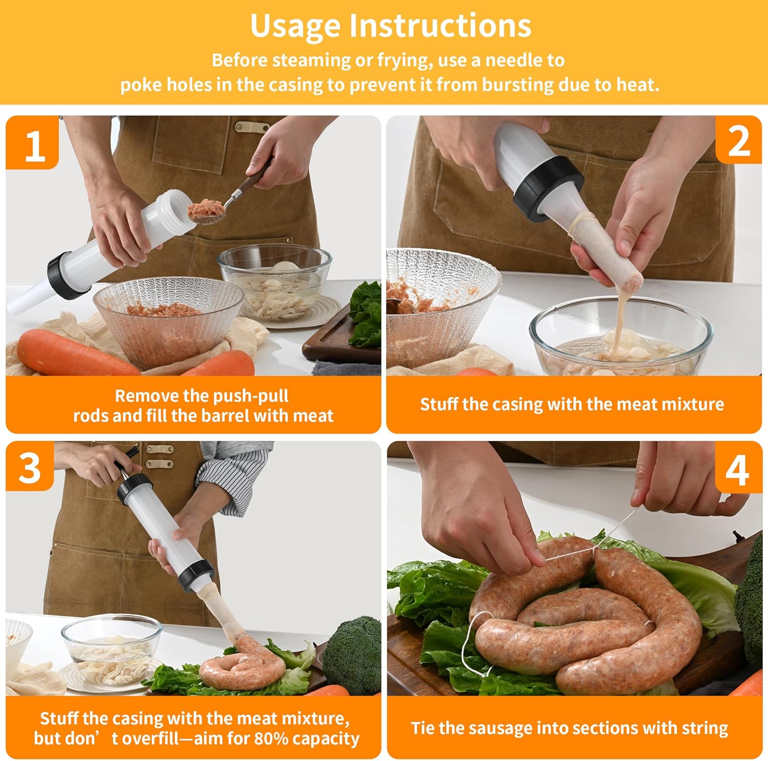 Manual Sausage Stuffer, Black, BPA-Free, Handheld with 4 Stuffing Tubes, for Hot Dogs and Bratwurst - Image 6