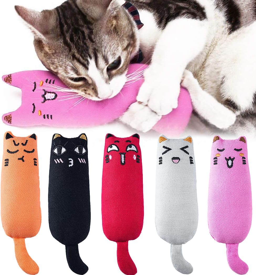 Petluno 5Pcs Bite Resistant Catnip Toy for Cats,Catnip Filled Cartoon Mice Cat Teething Chew Multicolor - Image 1
