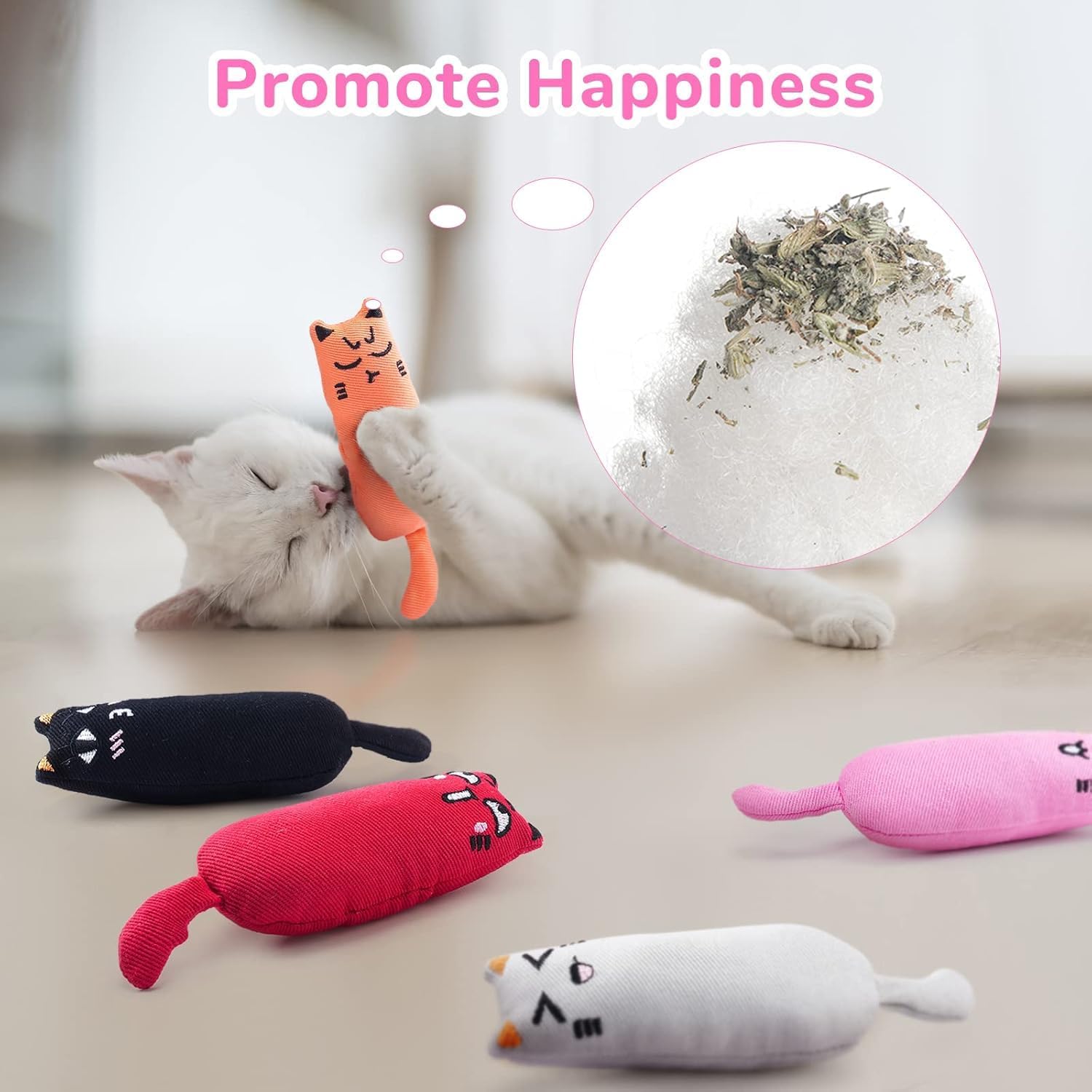 Petluno 5Pcs Bite Resistant Catnip Toy for Cats,Catnip Filled Cartoon Mice Cat Teething Chew Multicolor - Image 3