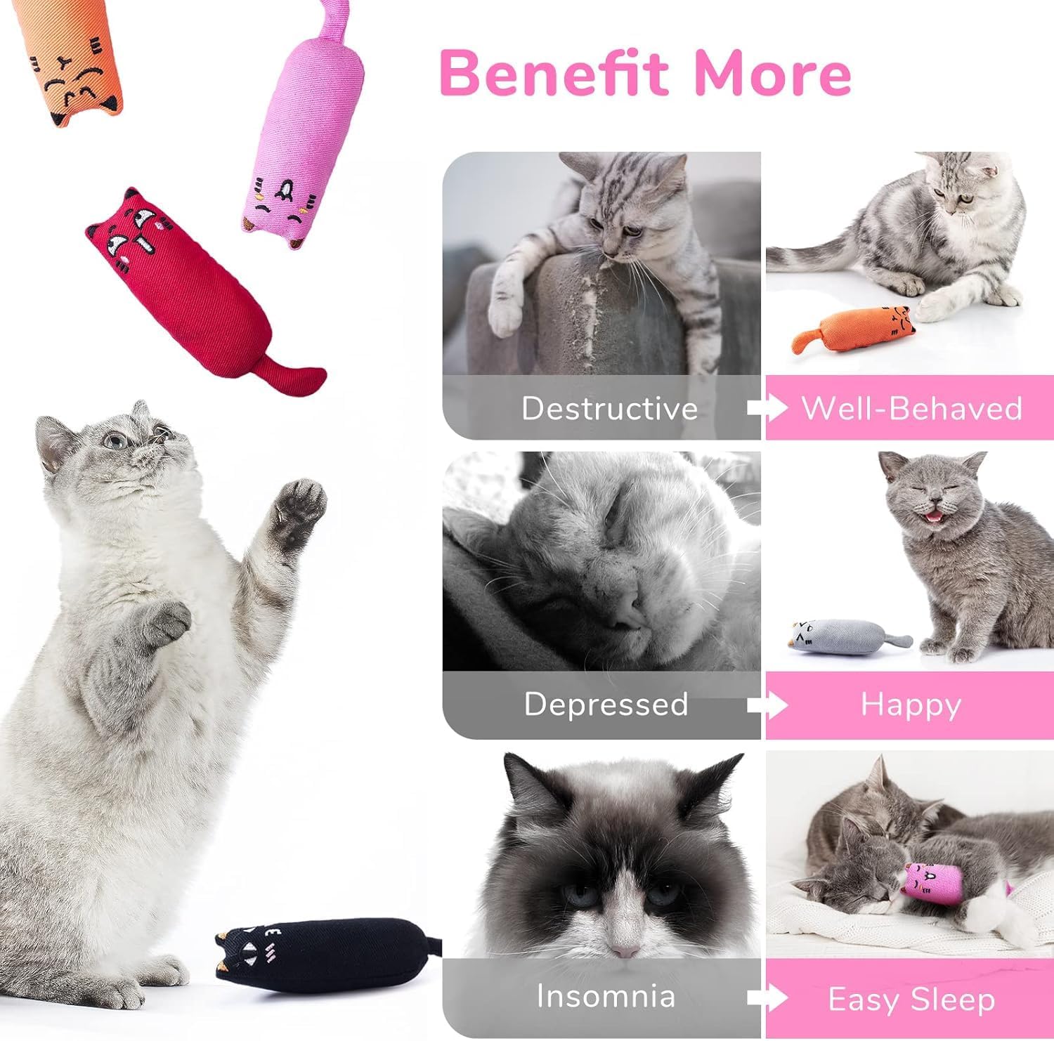 Petluno 5Pcs Bite Resistant Catnip Toy for Cats,Catnip Filled Cartoon Mice Cat Teething Chew Multicolor - Image 4
