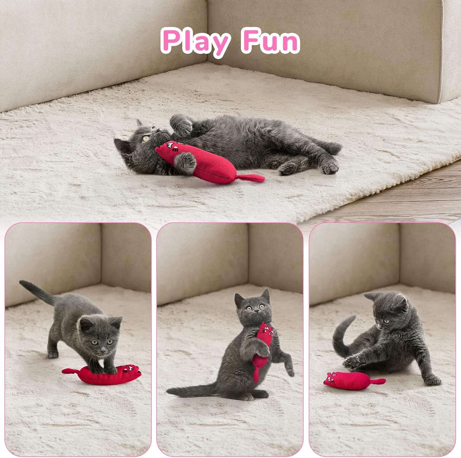 Petluno 5Pcs Bite Resistant Catnip Toy for Cats,Catnip Filled Cartoon Mice Cat Teething Chew Multicolor - Image 5