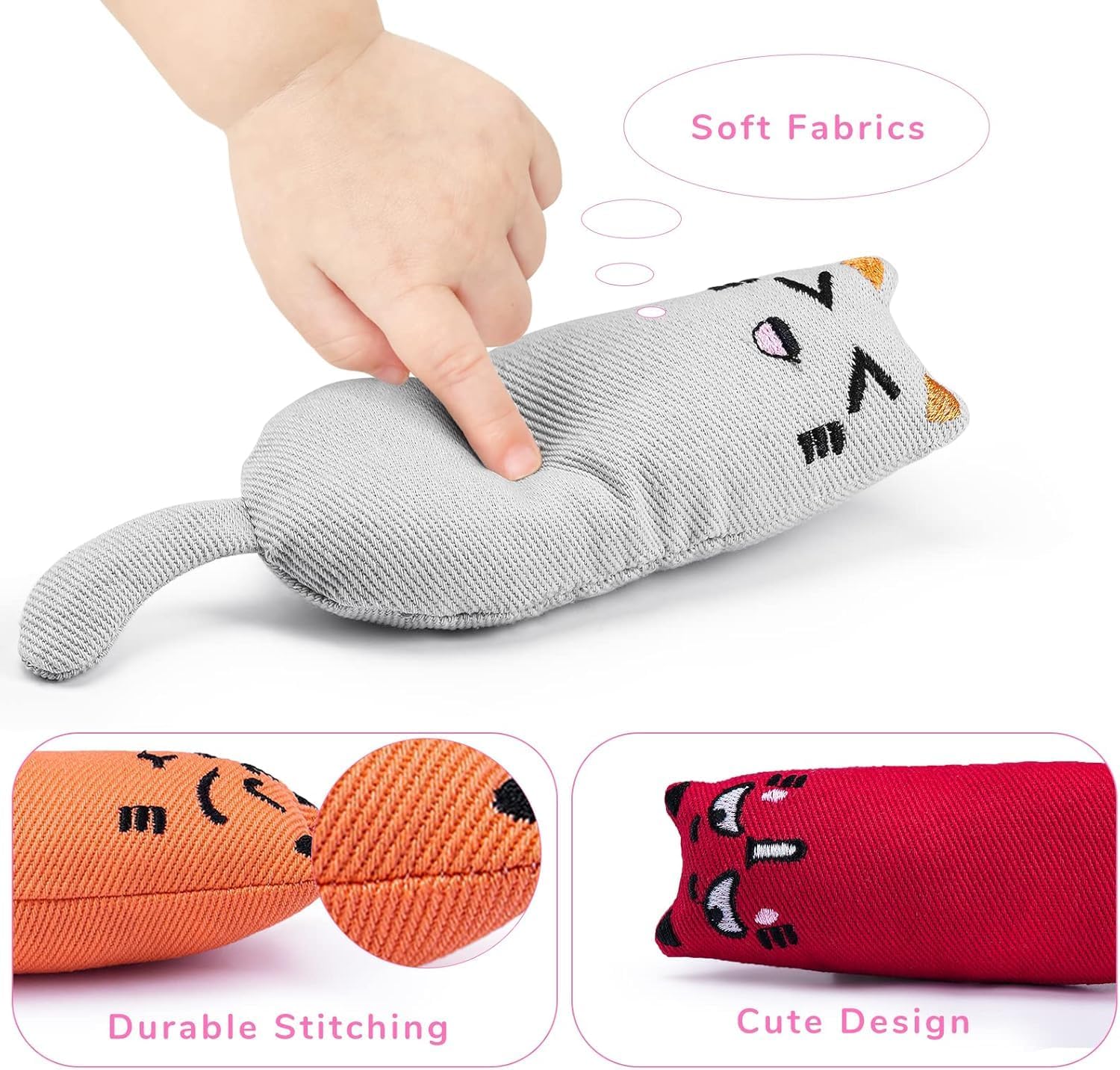 Petluno 5Pcs Bite Resistant Catnip Toy for Cats,Catnip Filled Cartoon Mice Cat Teething Chew Multicolor - Image 6