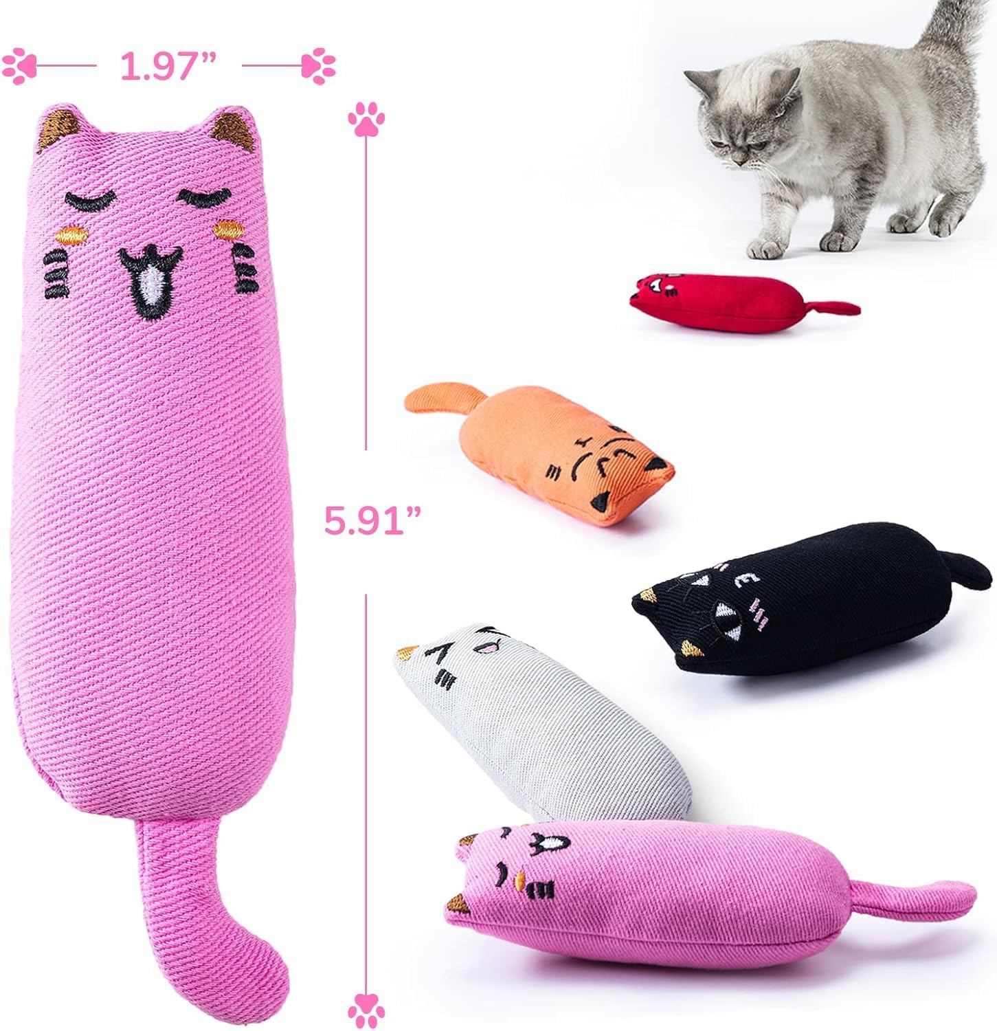 Petluno 5Pcs Bite Resistant Catnip Toy for Cats,Catnip Filled Cartoon Mice Cat Teething Chew Multicolor - Image 7