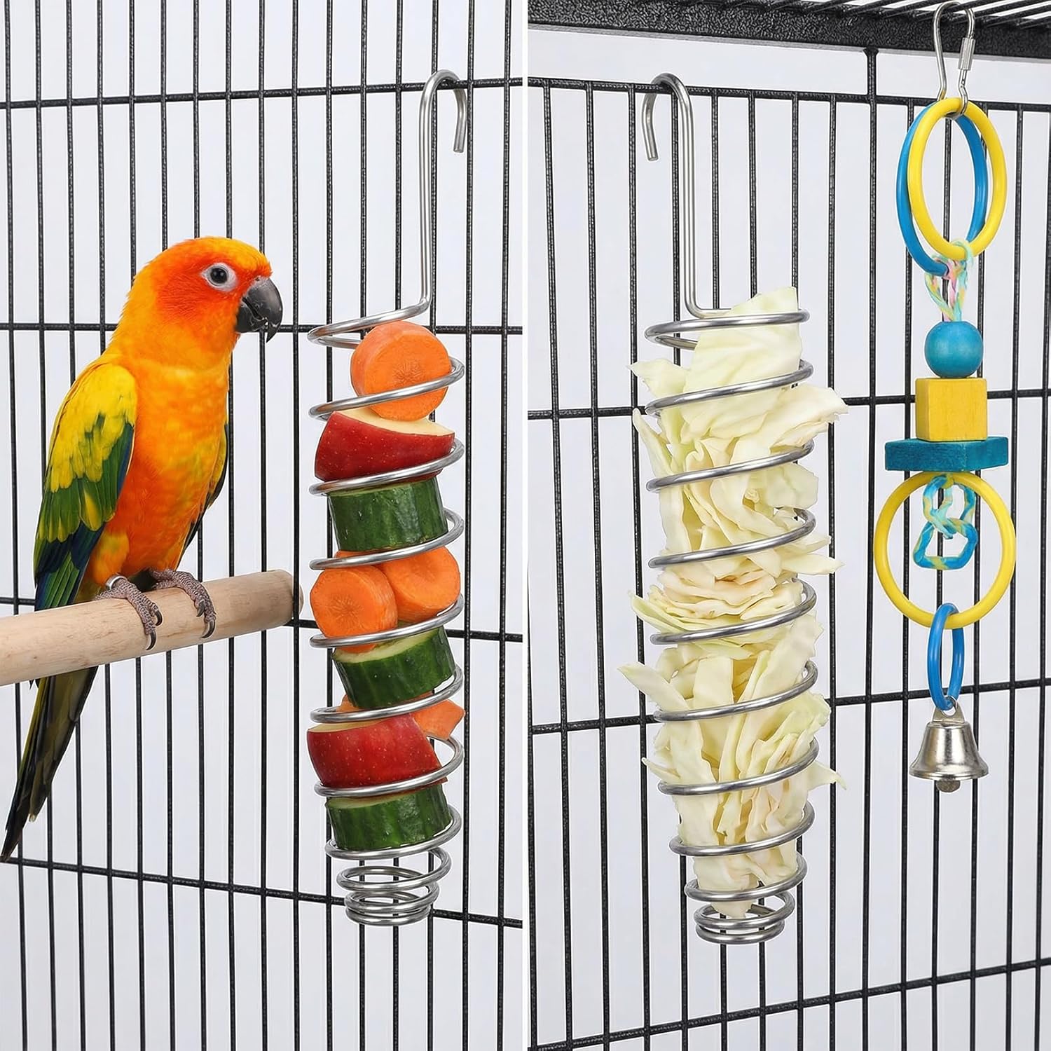 2 Pack Millet Spray Holder for Parrots, Parakeet Treat Sticks Feeder, Natural Millet Treats Stiks Bars for Birds, Includes Cuttlebone and Calcium Block for Healthy Chewing and Play, Silver - Image 3