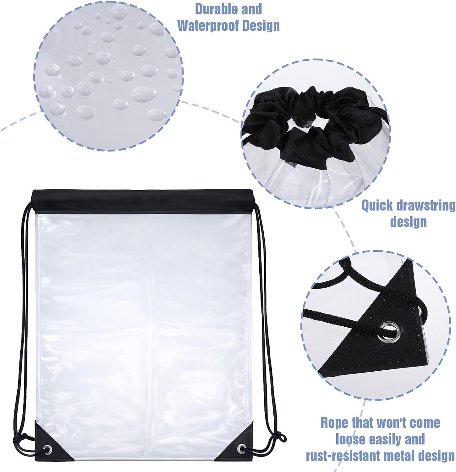 2 Pcs Clear Backpack for Stadium Events, Waterproof PVC Drawstring See Through Bag for Men and Women, Ideal for Gym Stadium Events Concert Colleges Work Festivals Travel Shopping (17x13 Inch) - Image 2
