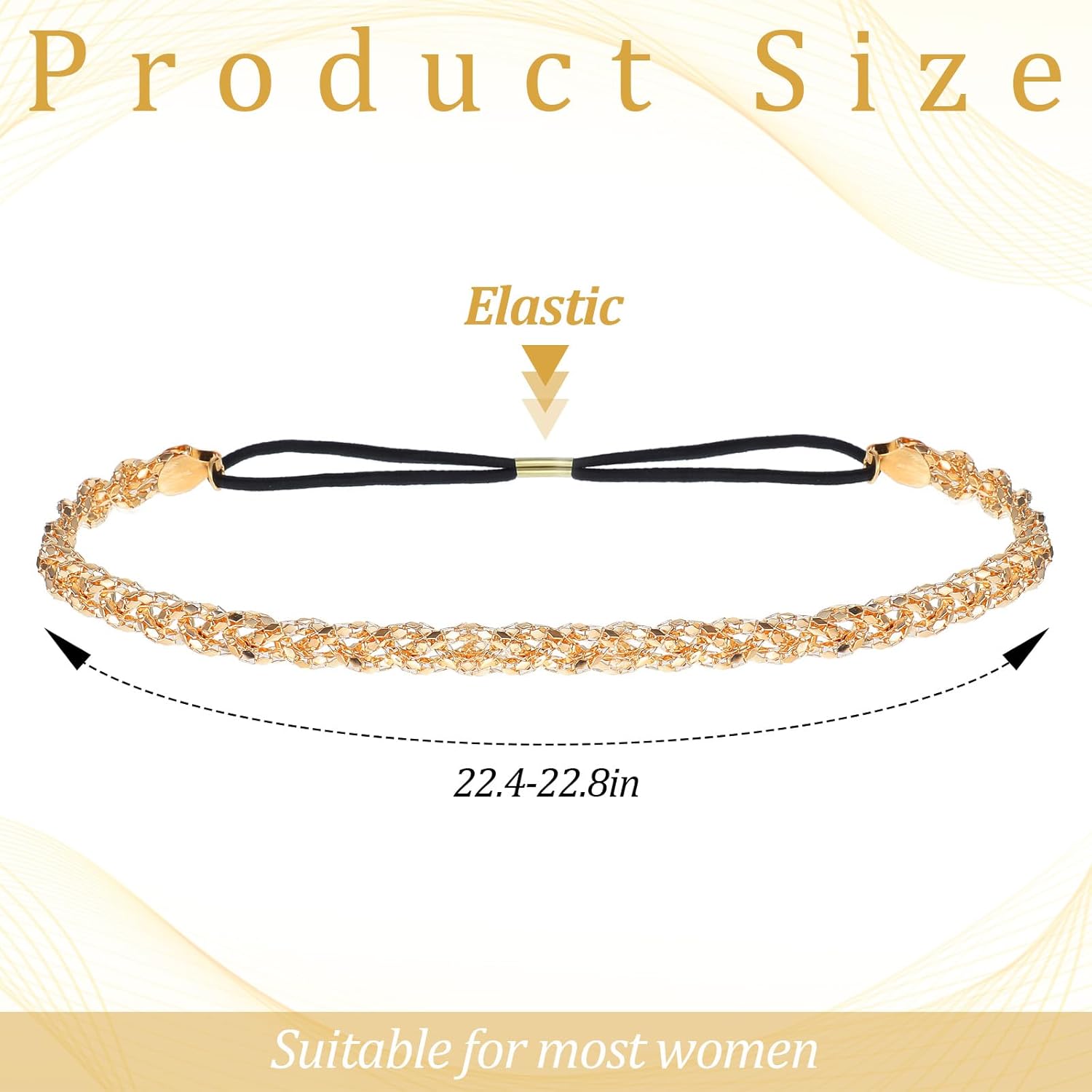 Xindojuz Gold Elastic Rhinestone Headband, 19