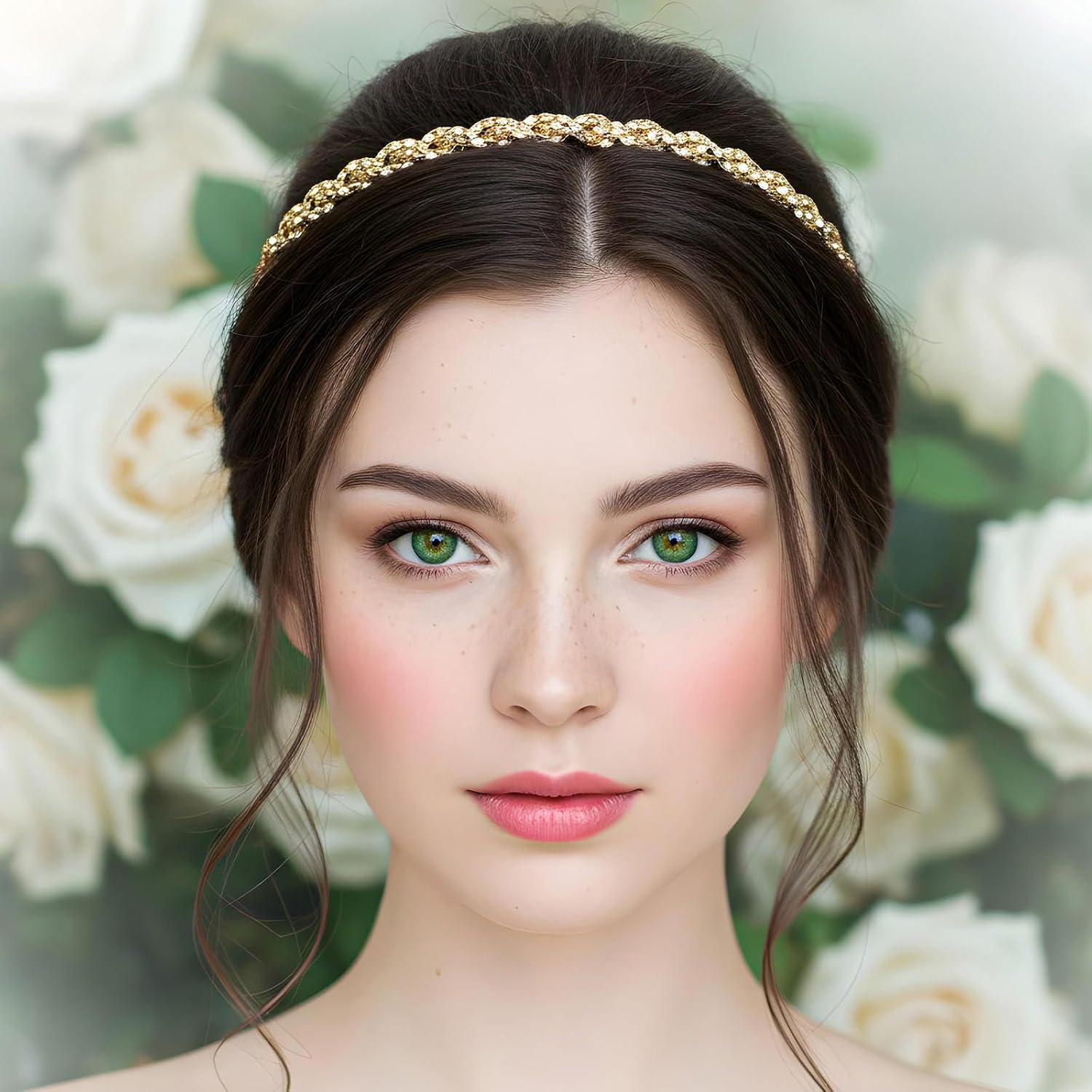 Xindojuz Gold Elastic Rhinestone Headband, 19