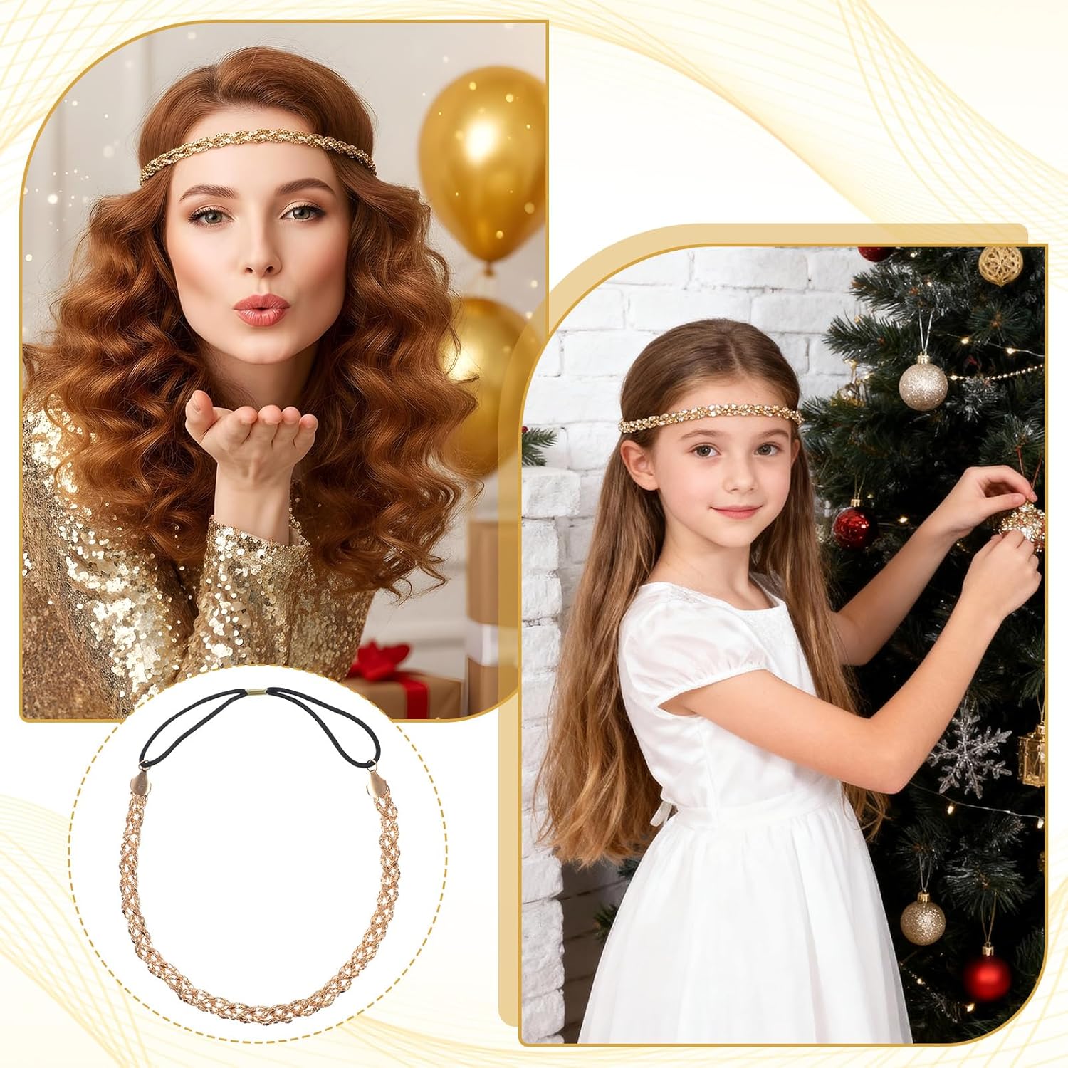 Xindojuz Gold Elastic Rhinestone Headband, 19