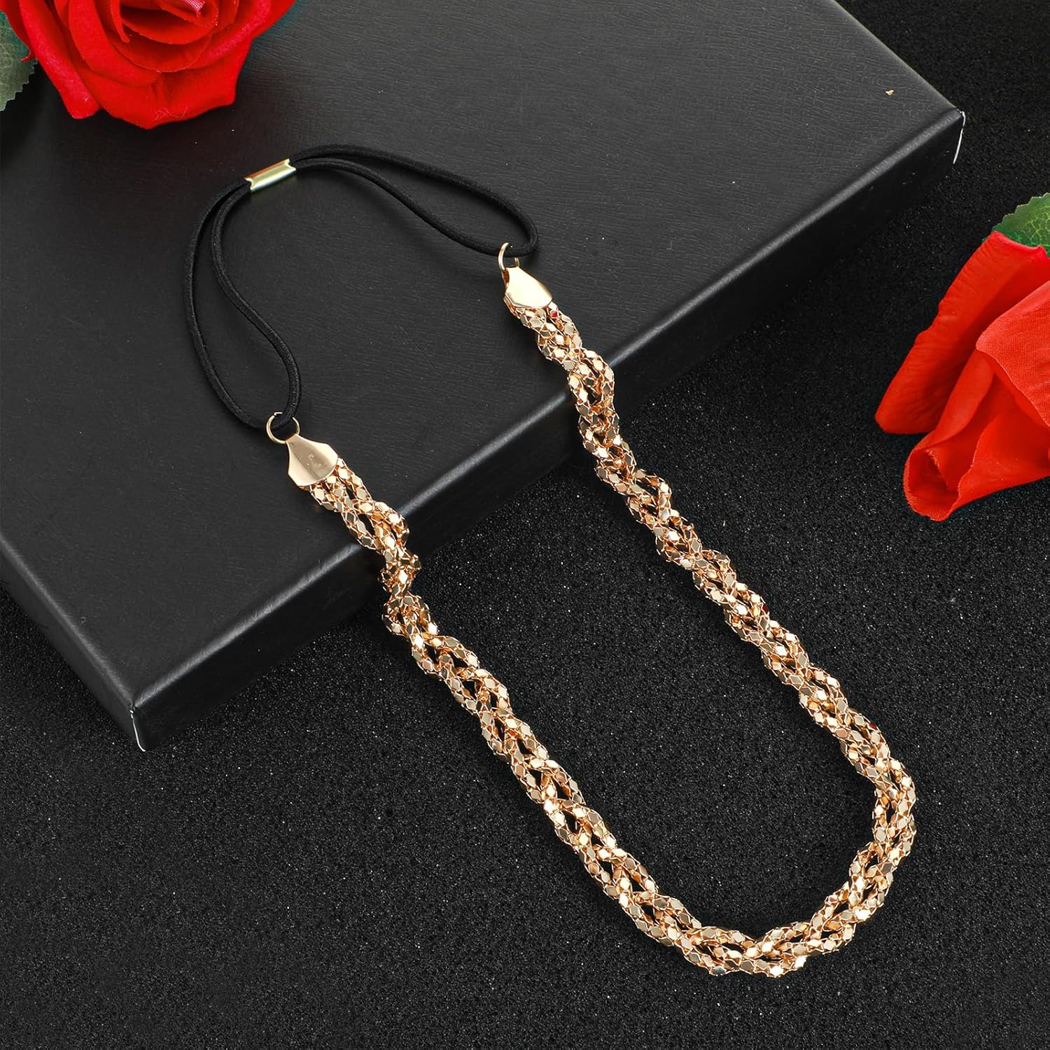 Xindojuz Gold Elastic Rhinestone Headband, 19