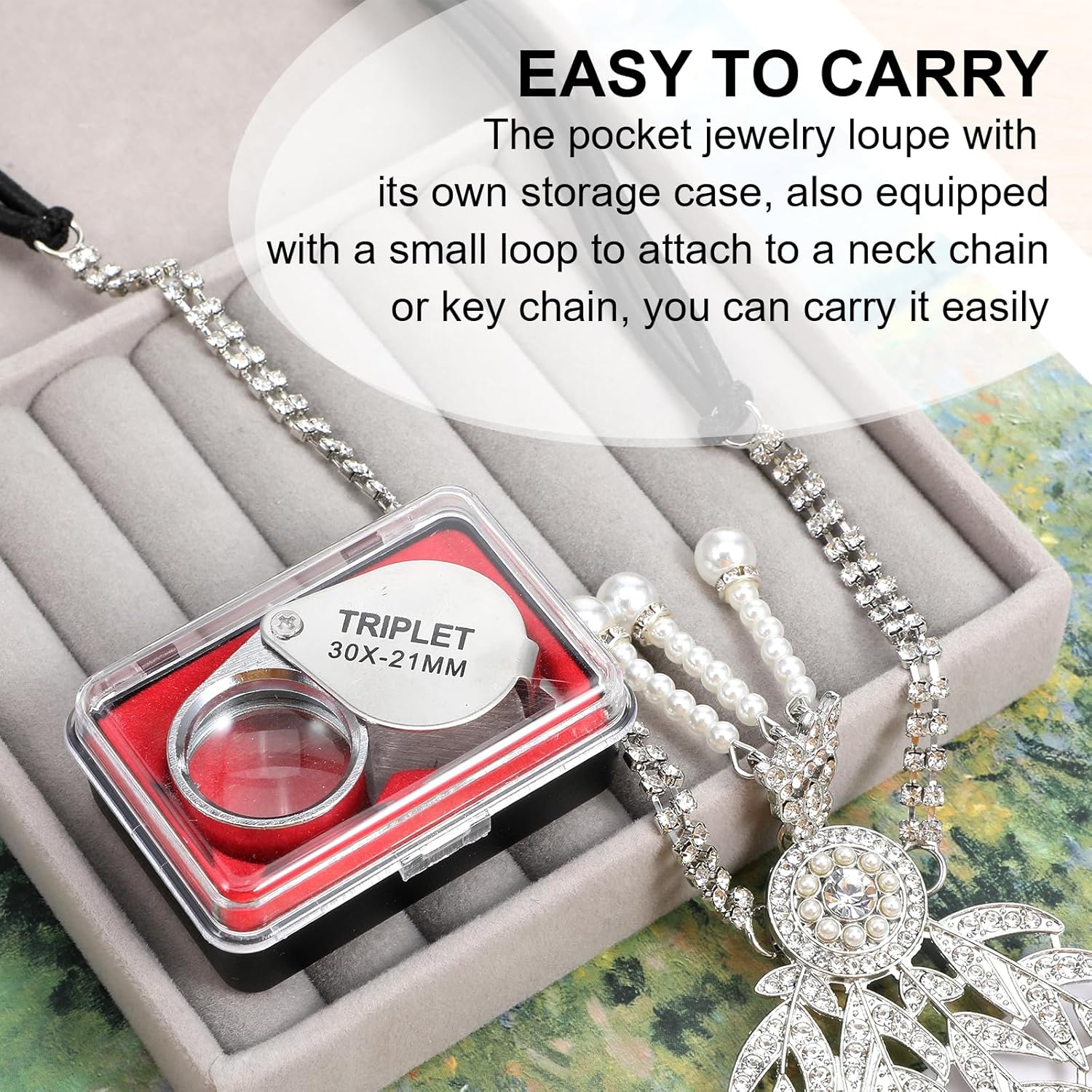 Xindojuz 2 PCS Jewelers Loop Magnifier, Pocket Foldable 30X 21mm Jewelry Eye Small Magnifying Glass Jewelers loupe Magnifier Set for Gems Diamonds Plants Coins Stamps Antiques and More (Silver) - Image 3