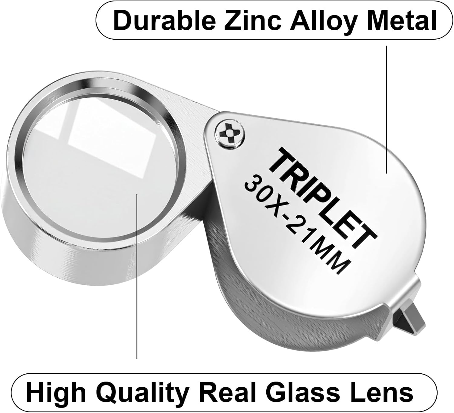 Xindojuz 2 PCS Jewelers Loop Magnifier, Pocket Foldable 30X 21mm Jewelry Eye Small Magnifying Glass Jewelers loupe Magnifier Set for Gems Diamonds Plants Coins Stamps Antiques and More (Silver) - Image 5