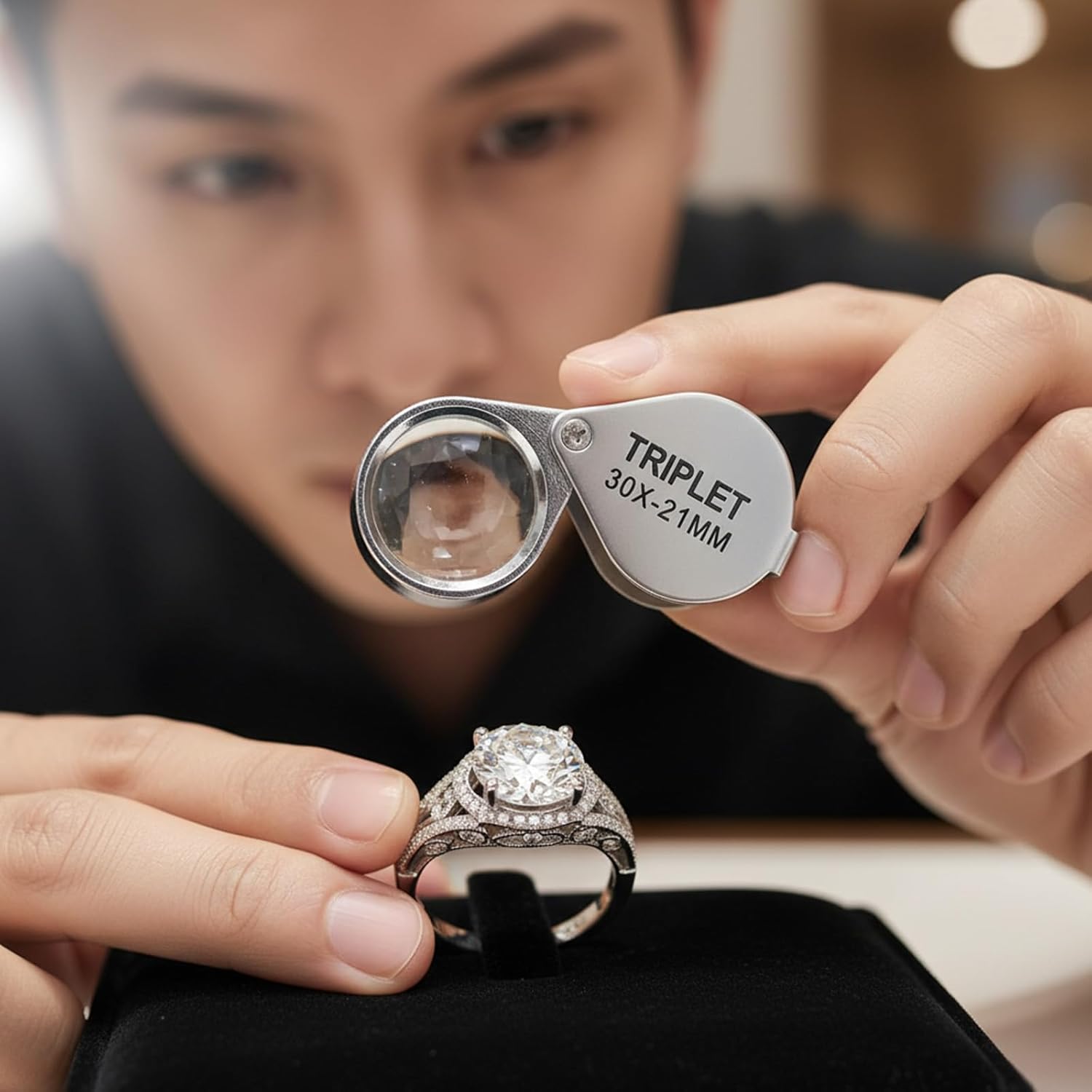Xindojuz 2 PCS Jewelers Loop Magnifier, Pocket Foldable 30X 21mm Jewelry Eye Small Magnifying Glass Jewelers loupe Magnifier Set for Gems Diamonds Plants Coins Stamps Antiques and More (Silver) - Image 6