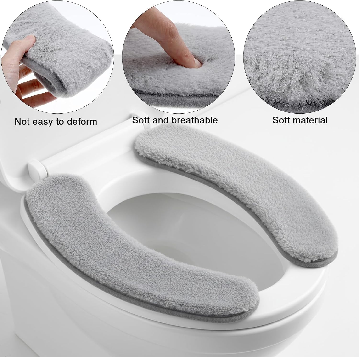 2 PCS Thick and Elastic Toilet Seat Cushion Cover, Washable Soft Padded Toilet Seat Elongated, Easy Install with Double-Sided Hook and Loop Fastener, Seats Mat Cushions for Elderly, Seniors (Gray) - Image 2