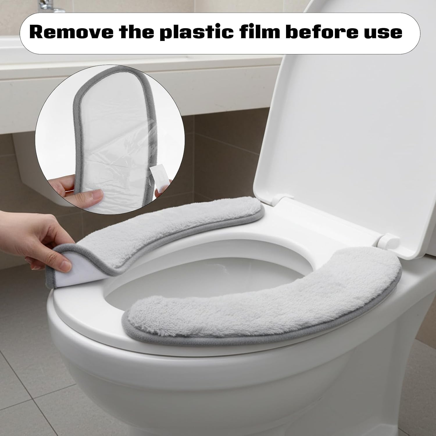 2 PCS Thick and Elastic Toilet Seat Cushion Cover, Washable Soft Padded Toilet Seat Elongated, Easy Install with Double-Sided Hook and Loop Fastener, Seats Mat Cushions for Elderly, Seniors (Gray) - Image 4